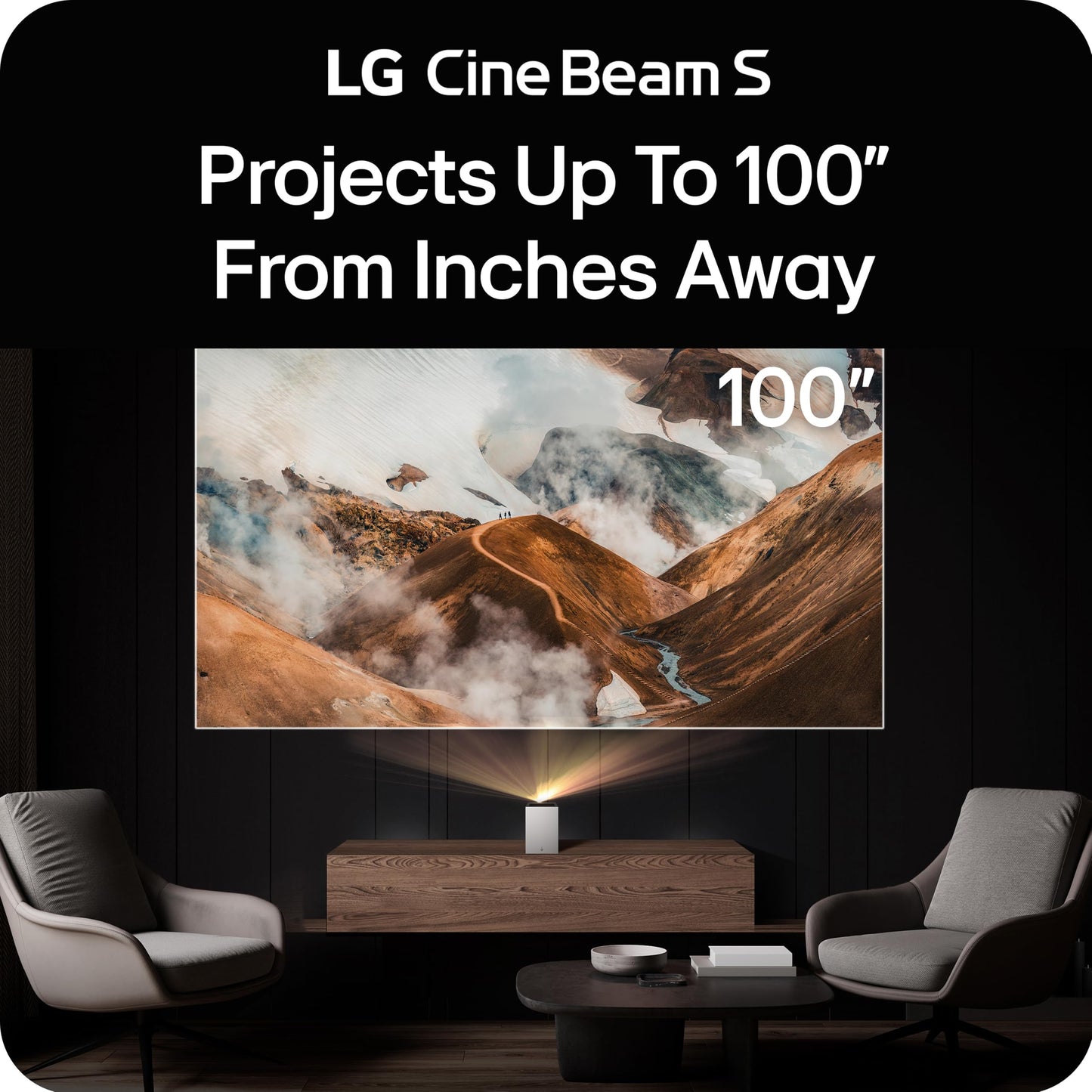 LG CineBeam S PU615U 4K UHD Ultra Short Throw Smart Projector, Auto Screen Adjustment, up to 100” Projection, up to DCI-P3 154%, 450,000:1 Contrast, Speakers with Dolby Atmos, HDR10, HDMI, USB, HID