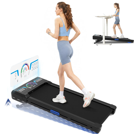 TRAILVIBER Walking Pad with 12% 9-Level Auto Incline, Smart App No Subscription, 450lbs Capacity, RGB LED Screen, Bluetooth Speaker, Compact Portable Under Desk Treadmill for Home Hiking, Blue