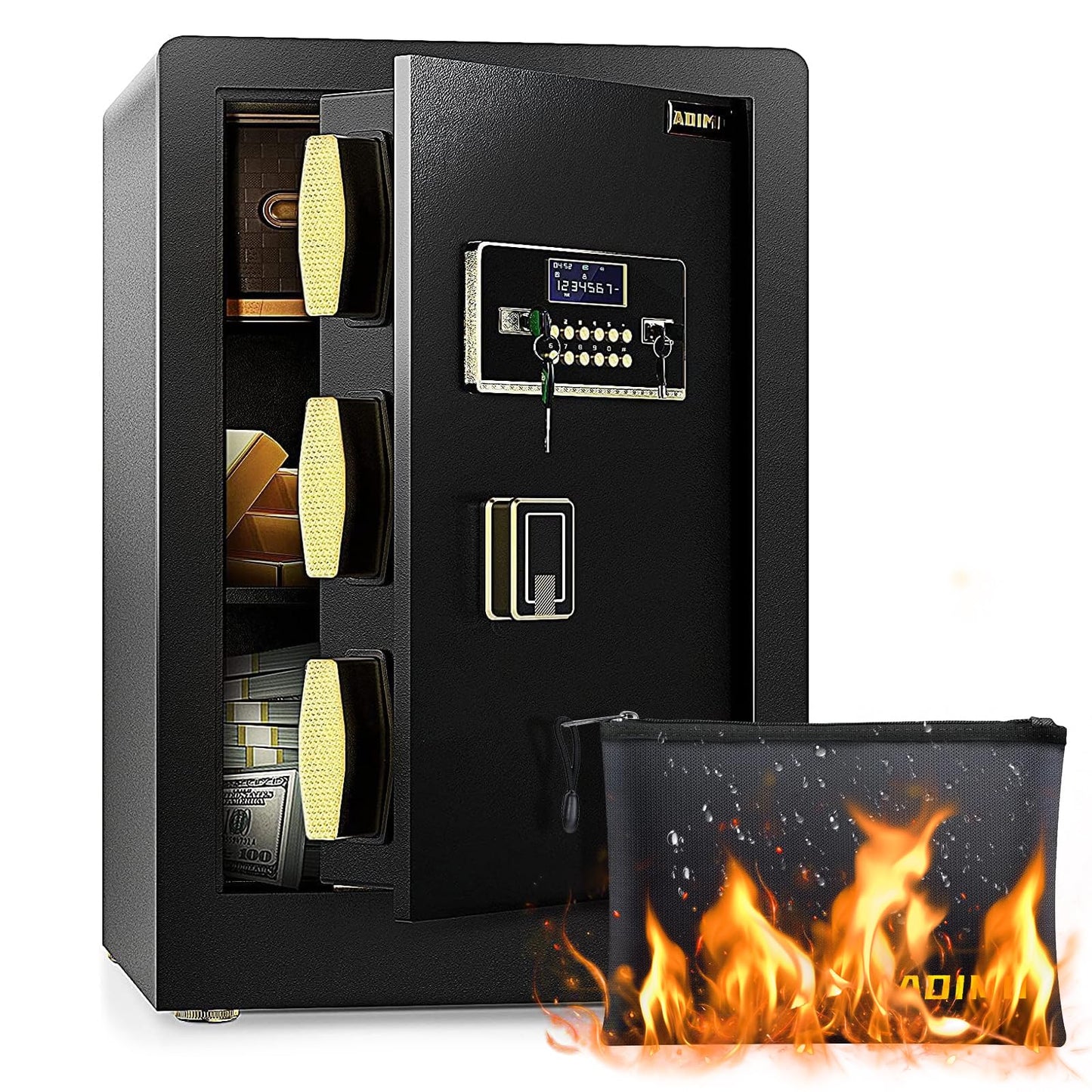 Safe Box, ADIMO 2.8 Cubic Ft Fireproof Safe Box, Weighted Cabinet Safe with Removable Shelf, Sensitive Alarm, Dual Key System with LCD Digital Screen, Safe for Jewelry, Cash, Documents and Gold