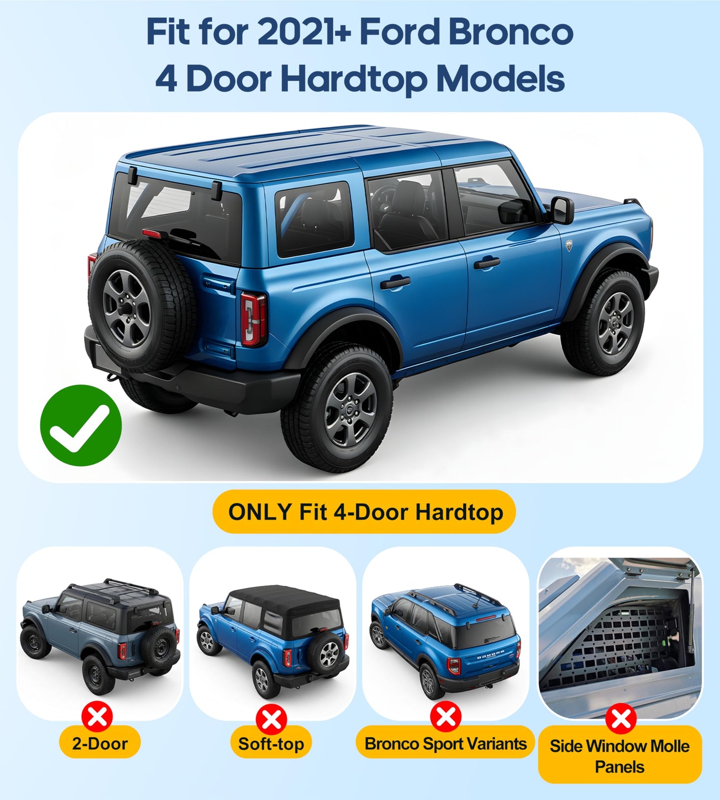 Interior Rear Cargo Basket Rack Fit for 2021-2026 Ford Bronco 4 Door Hardtop, Elevated Storage Shelf with Cooler Clearance, Overlanding Organizer with Bonus Cargo Net (Not for Softtop)