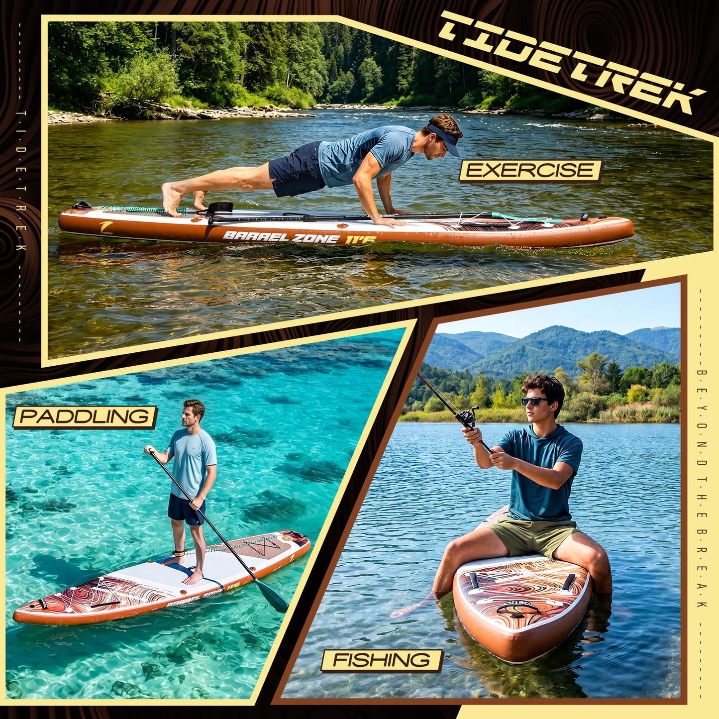 TIDETREK 11'6" Inflatable Stand Up Paddle Boards, Premium SUP Accessories, Non-Slip Comfort Deck for Youth & Adults (Amber Drift)
