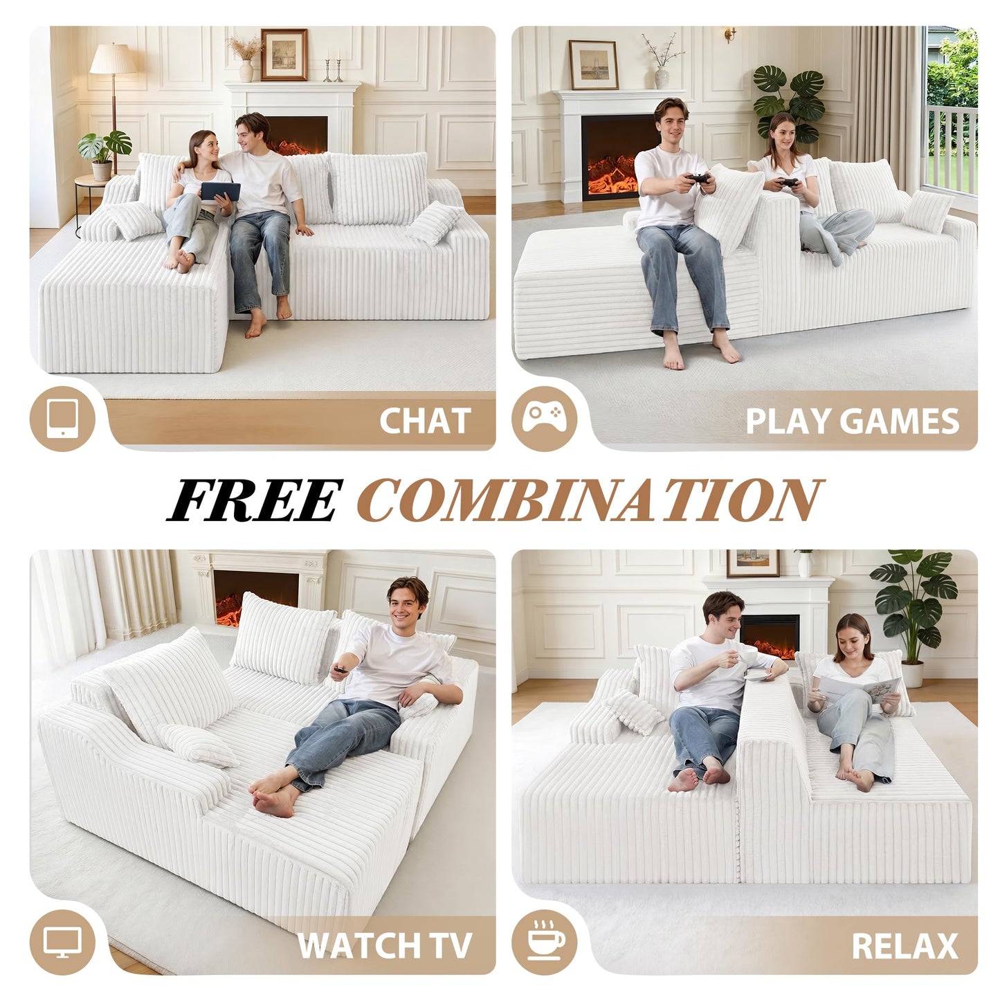 HABUTWAY 94" L-Shape Modular Sectional Sofa Couch for Living Room, No Assembly Required, Boneless Couch with Deep Seat for Living Room Bedroom, No Assembly Required (Beige,Left)