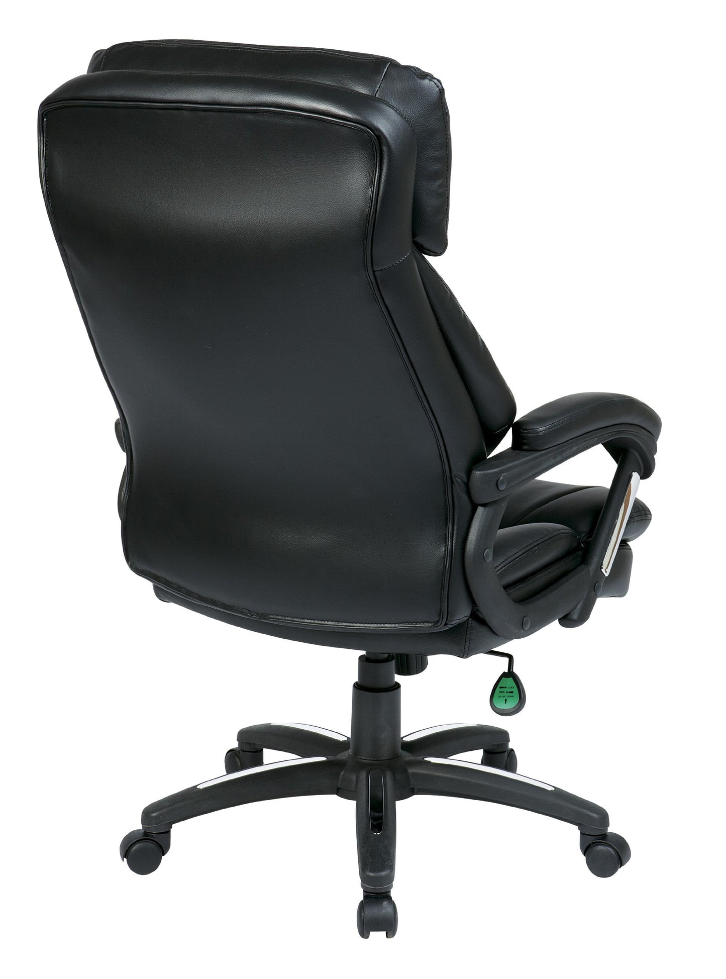 Office Star FL Series Oversized Faux Leather Executive Office Chair with Padded Loop Arms, Adjustable Height, Built-in Lumbar Support, and Tilt Control, Black