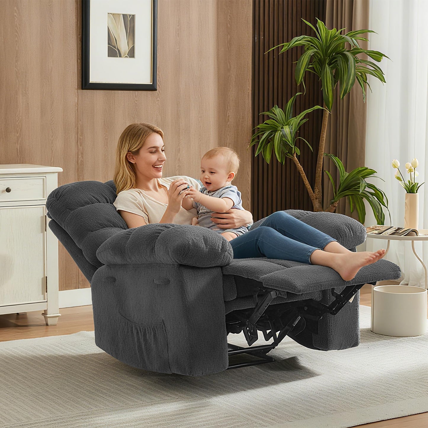 Massage & Heating Recliner Chair for Adults, 150° Manual Oversized Recliner with Extra Wide Plush Seat, Overstuffed Comfortable Single Sofa for Living Room Bedroom Home Theater for Relaxation