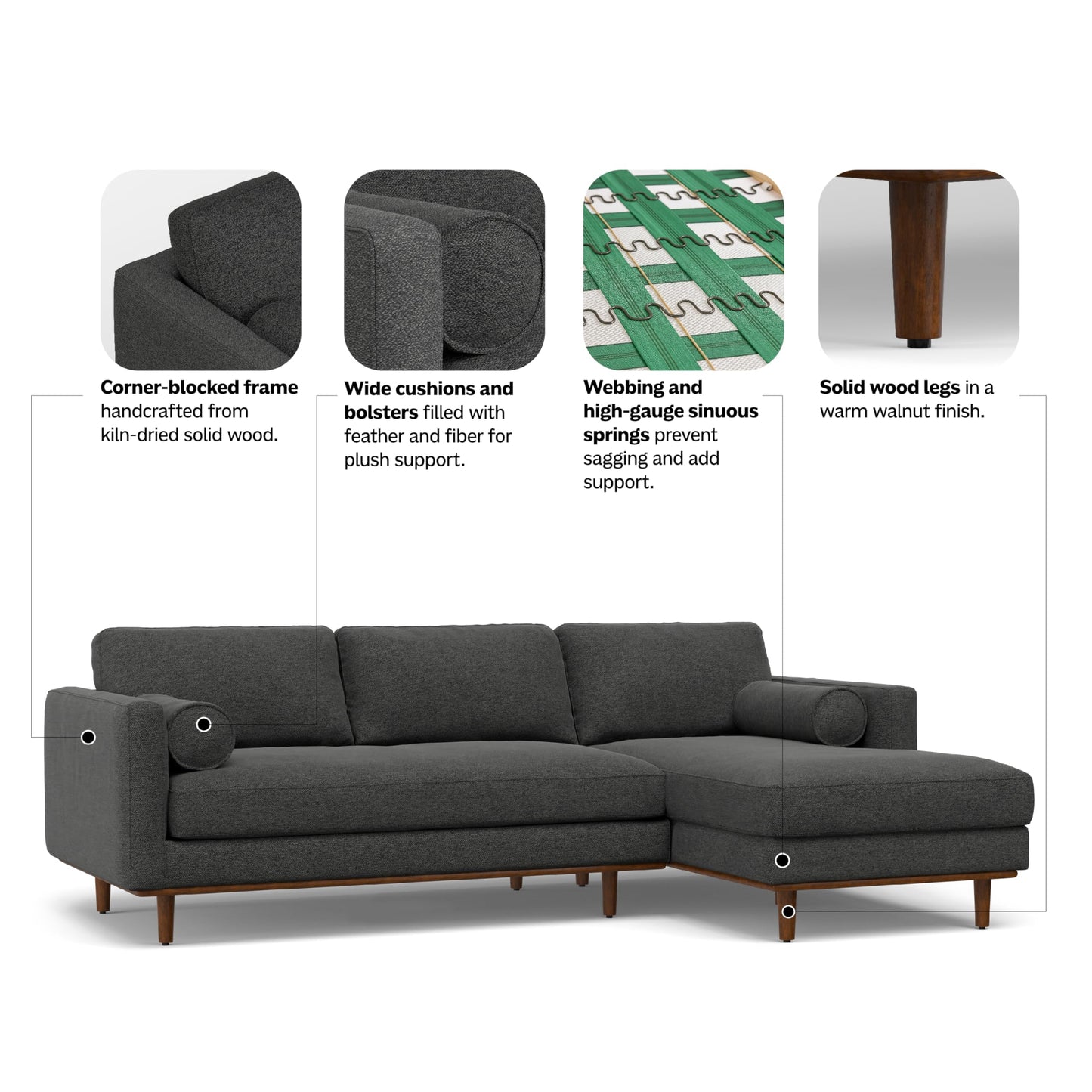 SIMPLIHOME Morrison Right Sectional Sofa in Woven-Blend Recycled Polyester Fabric, Charcoal Grey, 102-inches Wide, L-Shaped Couch with Right Chaise for the Living Room and Family Room