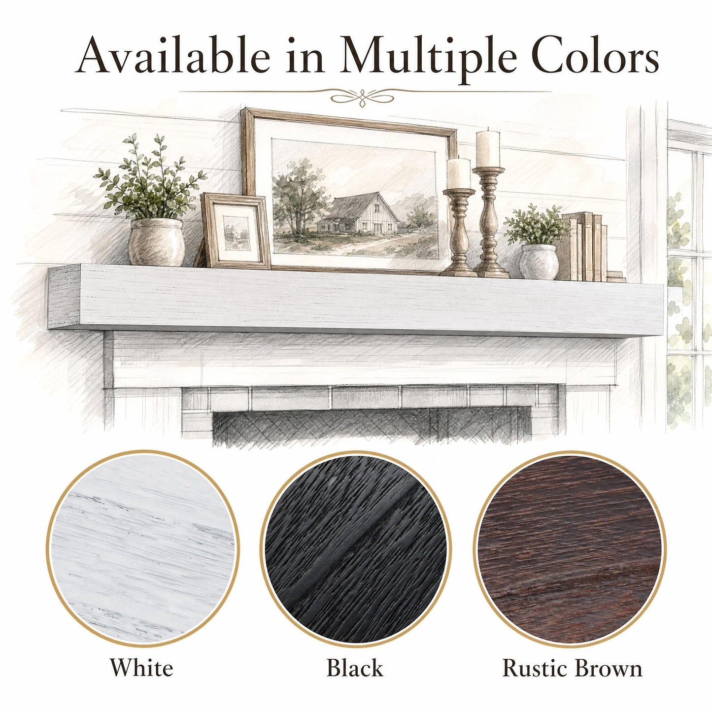 QianYong 72 Inch Solid Wood Fireplace Mantel Shelf, Matte Black