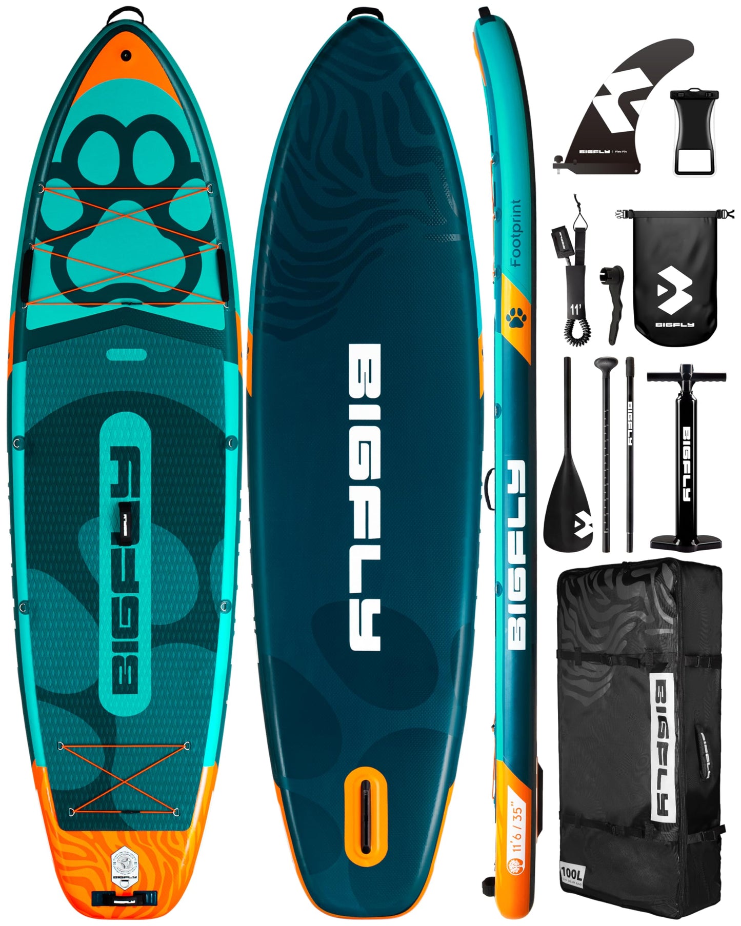BIGFLY 11'6"x35"x6" Inflatable Stand Up Paddle Boards, Widened SUP Board for Pet Dog Family Board Independently Scratch Resistant Pet pad, Travel Leisure w/Camera Mount