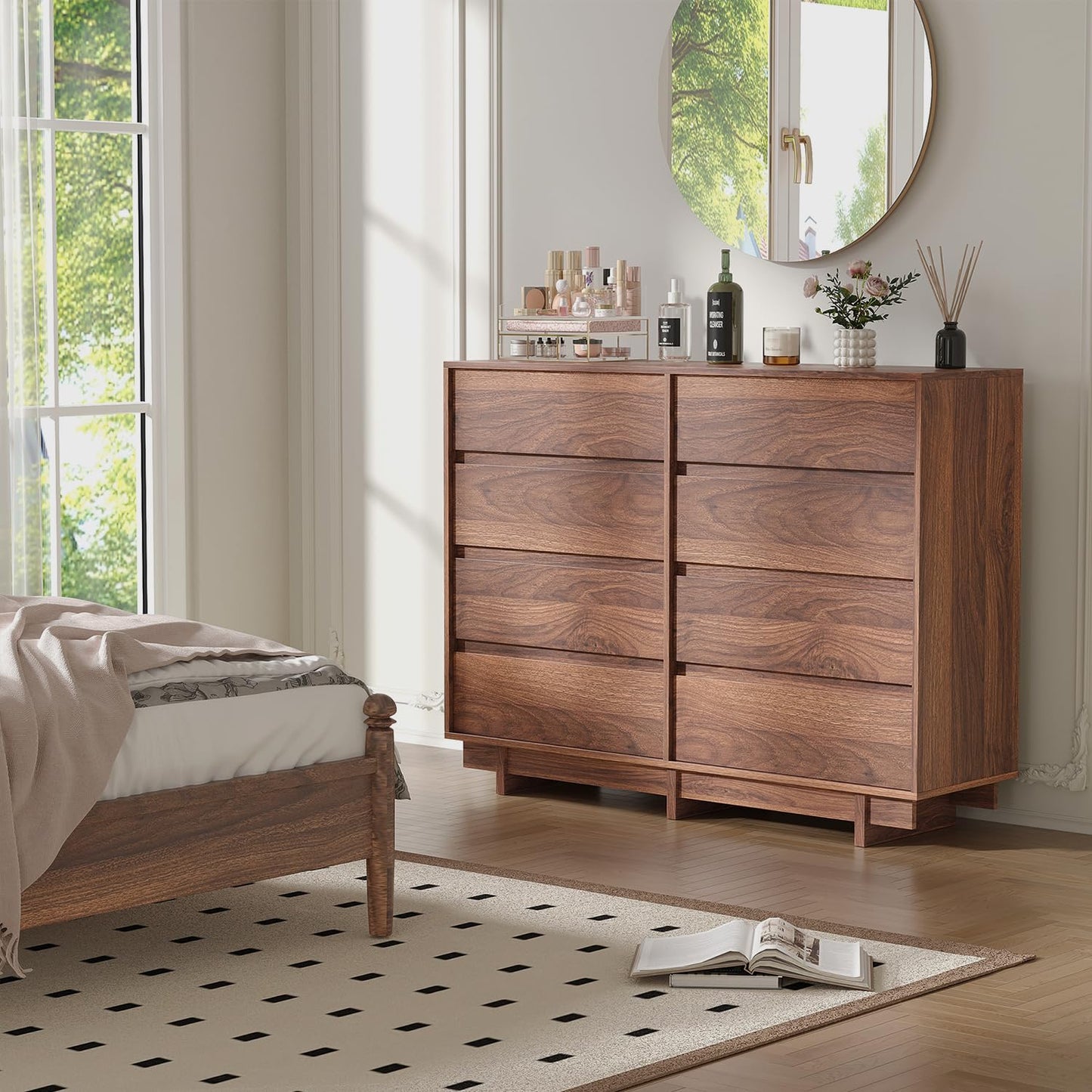 CHUWELL 53" Wide Dresser for Bedroom,Walnut Mid Century Modern Dressers with 8 Drawers, Adequate Capacity Storage,Closet Clothes Organizer for Bedroom