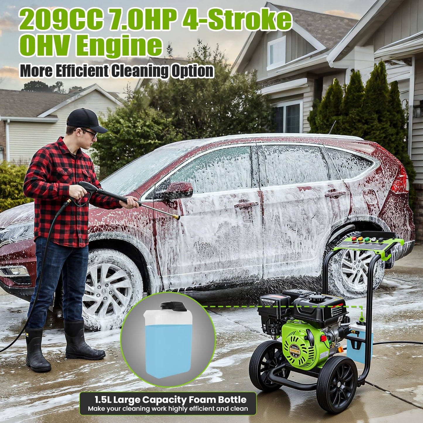 Gas Powered Pressure Washer 4200 PSI Gas Power Washer 4.0 GPM 209CC Commercial High Pressure Washer, with Spray Gun and Extension Wand, 5 Quick Connect Nozzles, Copper Pump,EPA/CARB/ETL