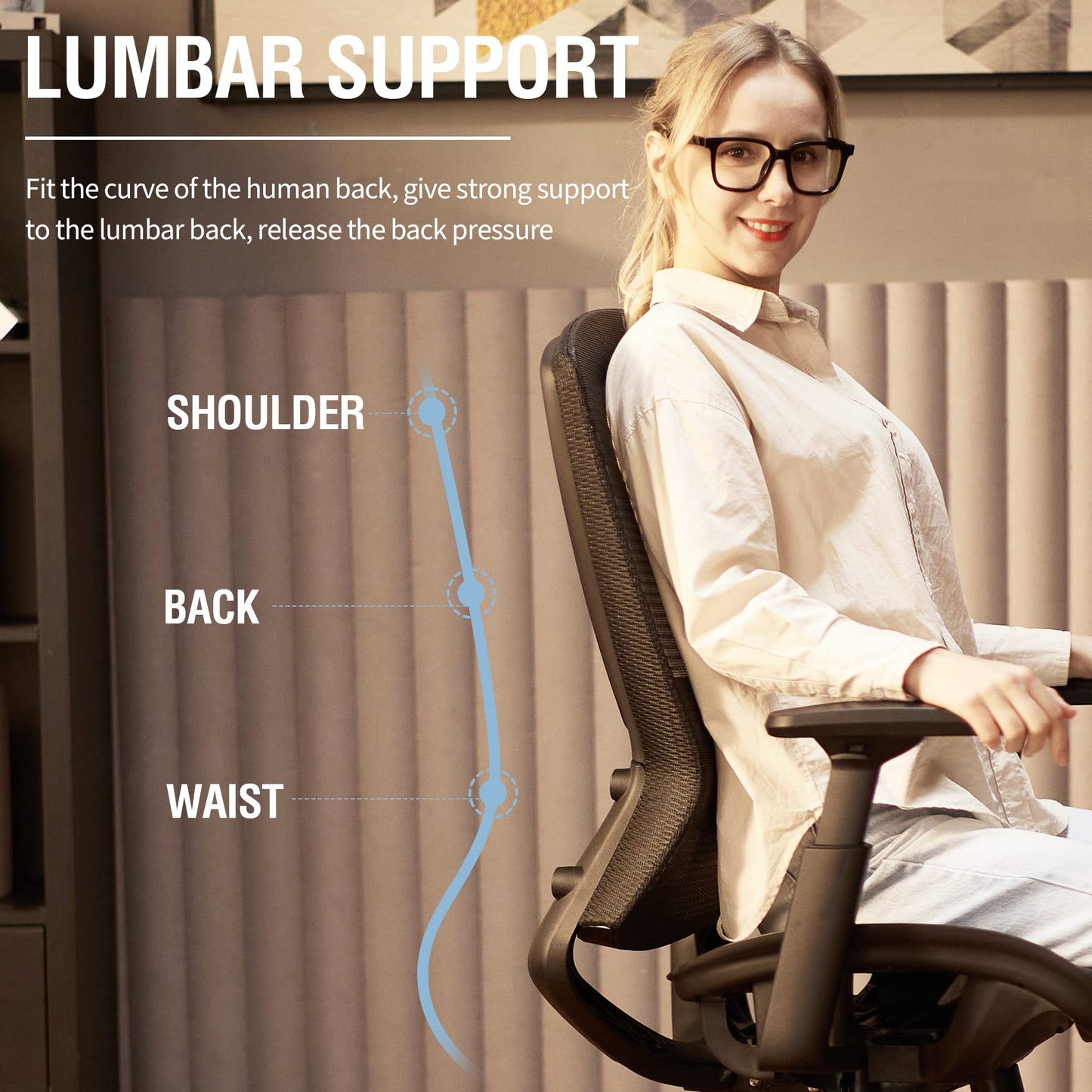 ELABEST Ergonomic Mesh Office Chair,Comfy Computer Desk Chair - BIFMA 5.1 Certified Commercial Swivel Task Chair for Home Office - Adjustable Lumbar Support & Armrests,Tilt Function,Wide Seat (Black)