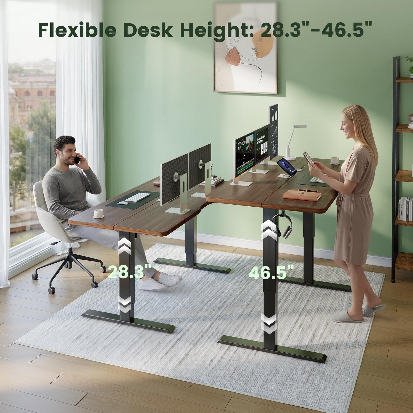 CubiCubi Standing Desk, 63 x 28 Inches Electric Height Adjustable Computer Desk, Sit Stand up Home Office Desk with Memory Presets, Dark Walnut