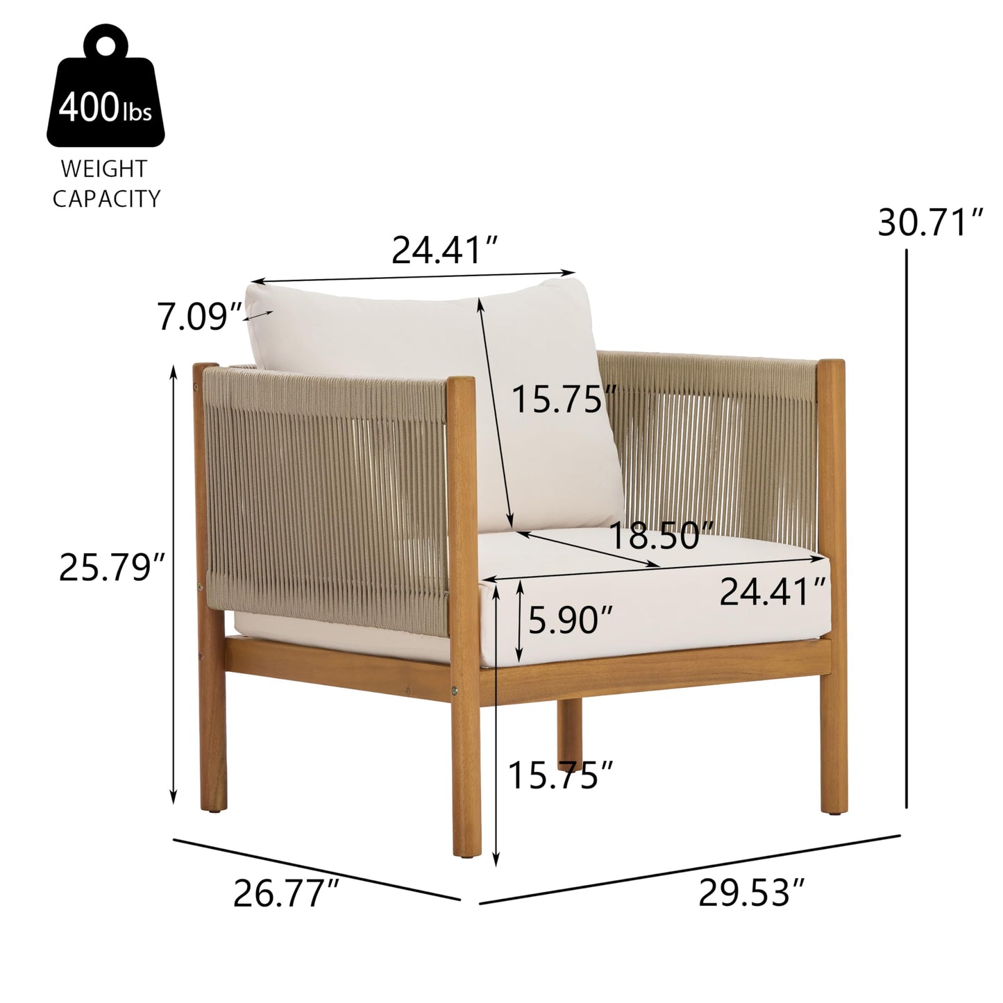 Christopher Knight Home Mayeq 4-Piece Acacia Wood Patio Furniture Set, Outdoor Conversation Sofa Set with Club Chair and Coffee Table, Patio Sectional Chat Set for Backyard Balcony, Teak+Cream