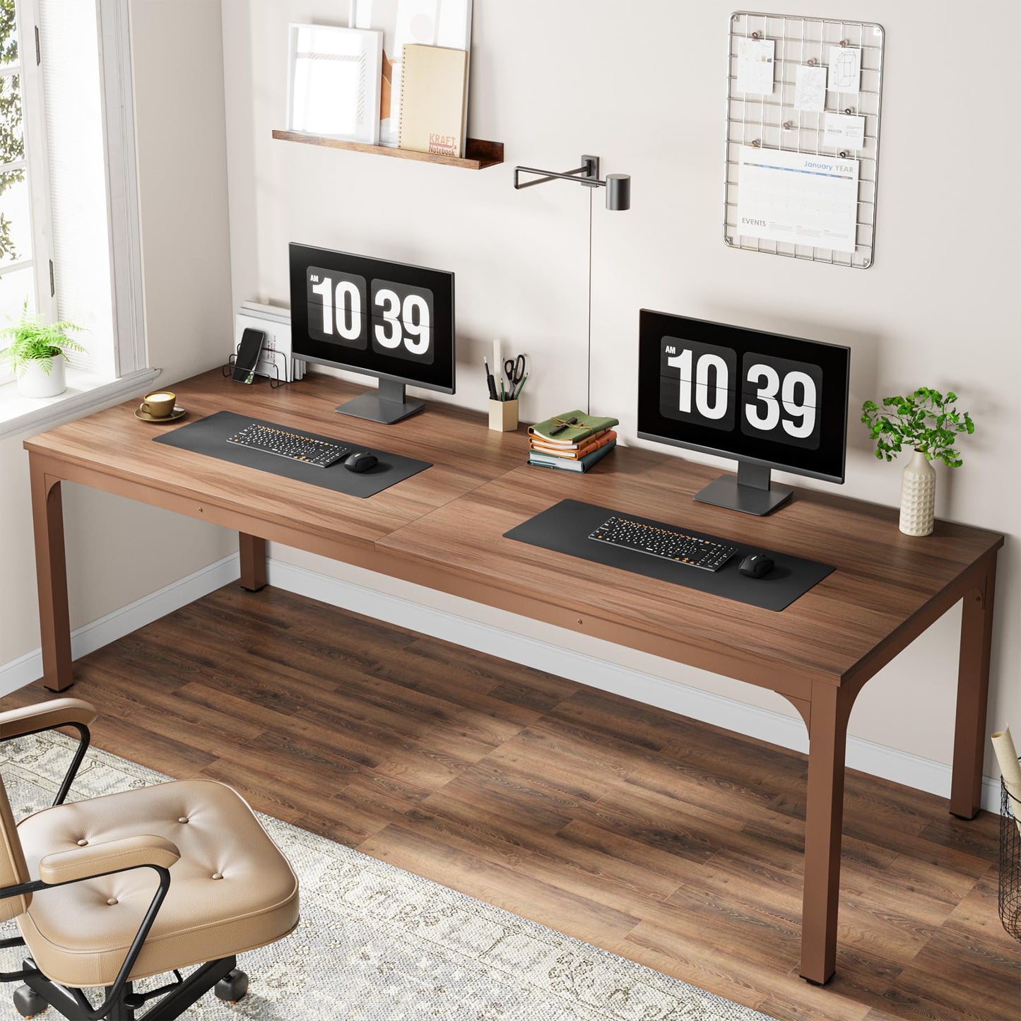 Tribesigns 78.7 Inches Extra Long Computer Desk 2 Person Desk, Double Long Desk, Workstaion for Home Office, Coffee Brown