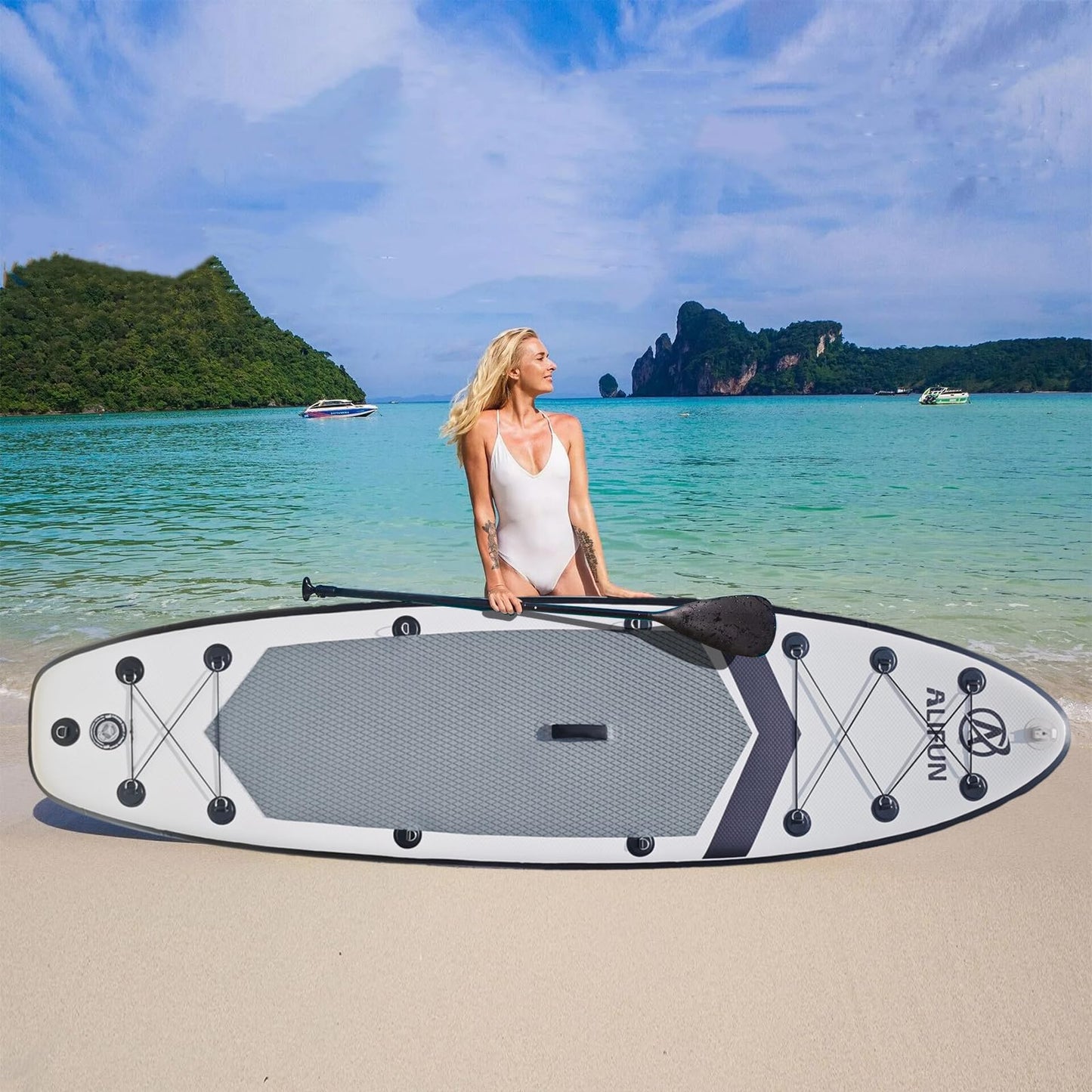 Inflatable Stand Up Paddle Board, Blow Up Paddle Board SUP 10'6"x32"x6", All Around Paddleboards for Beginner & Intermediate, Built-in Camera Mount, Military Grade PVC with Full Accessory Package