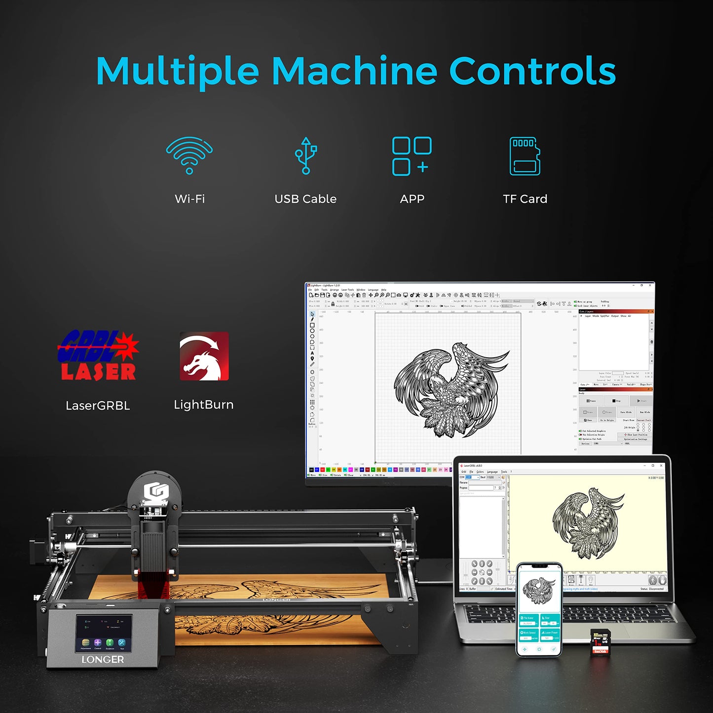 LONGER Laser Engraver Ray5 10W, 60W DIY Cutter and Engraving Machine with 3.5" Touch Screen,0.06mm Laser Spot 10000mm/min, Offline Usage CNC Engravers for Wood Metal Acrylic Glass