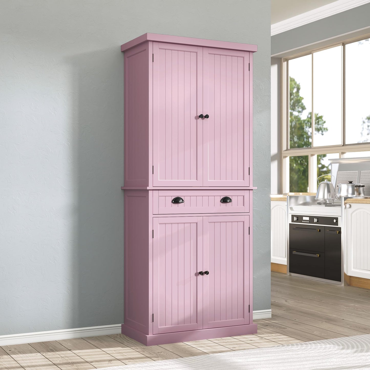 ARTPOWER 72" Tall Kitchen Pantry Storage Cabinet with Drawer and Adjustable Shelves, Pantry Cabinet for Kitchen, Bathroom or Hallway, Pink