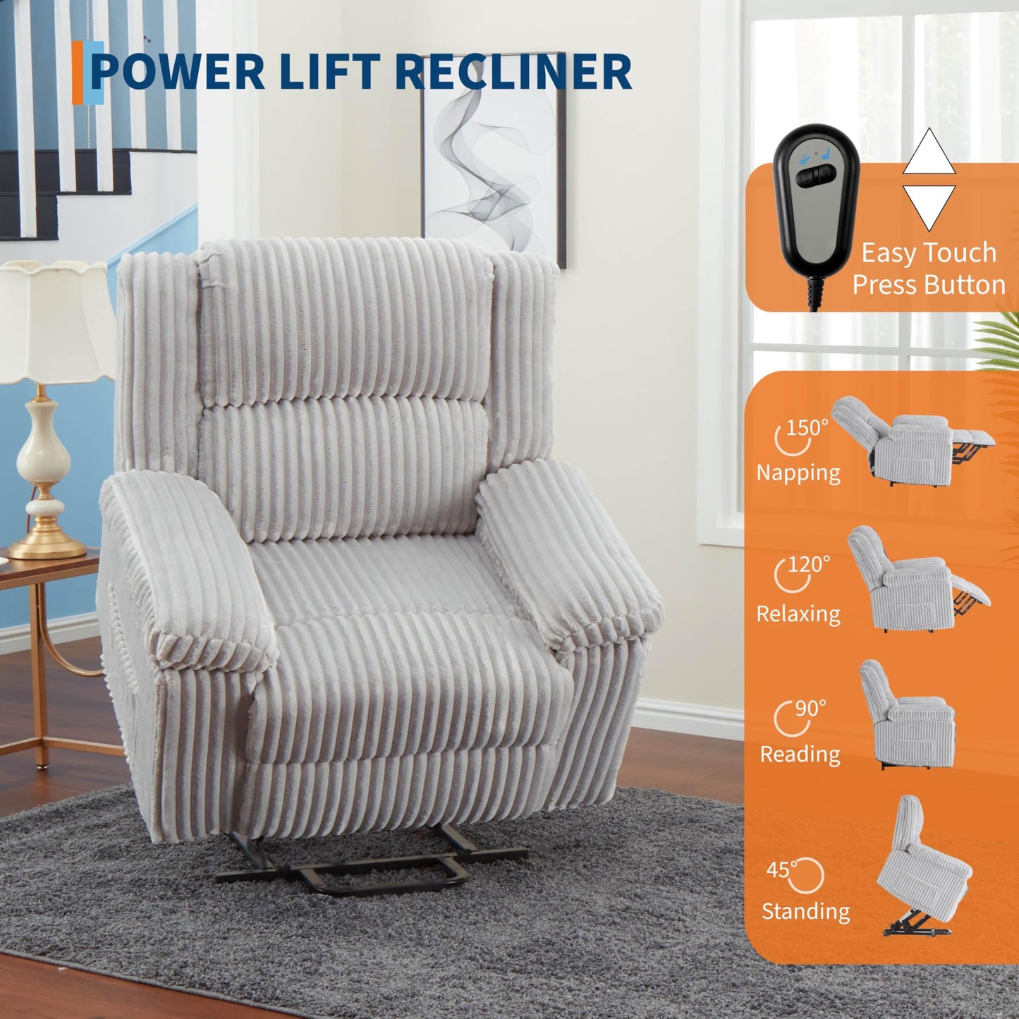 GarveeHome Power Lift Recliner Chair - Heat and Massage, Electric Lift Plush Recliner with Soft Padded Seat, Back Support & Armrests, Designed for the Elderly and People with Mobility impaired