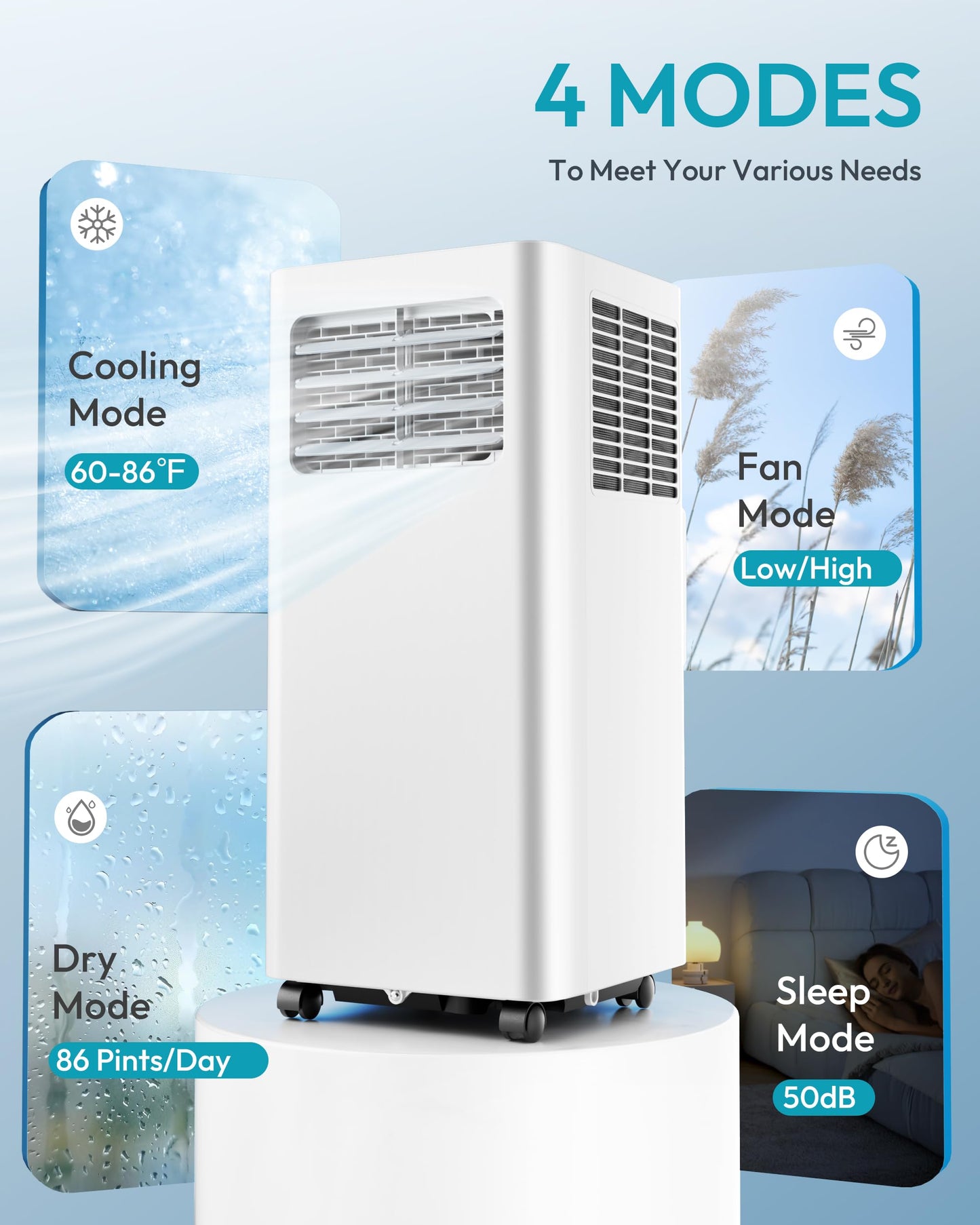 EUHOMY 8,000 BTU Portable Air Conditioners, 4-in-1 Air Conditioner Portable Up to 350 Sq.Ft., Portable AC Unit with Cool, Fan, Dehumidifier, Sleep, 24H Timer, Remote & Installation Kit, for Bedroom