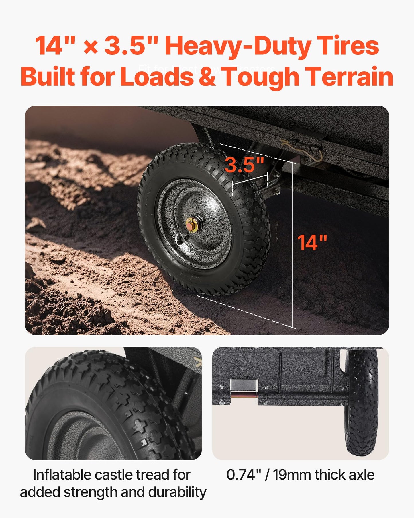 VEVOR 10 Cu.Ft. & 500lbs ATV Trailer Dump Cart Tow Behind, Heavy Duty Utility UTV Trailer, Tow Behind Steel Yard Dump Wagon Cart with 14" Tires for Lawn Mower Tractor