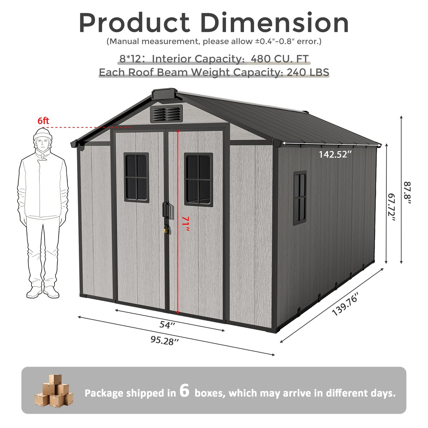 8X12 Large Outdoor Storage Shed with Floor,Waterproof Plastic Resin Garden Tool Shed,Walk in Backyard Utility Shed with Window Lockable Door for Outside Patio Lawn