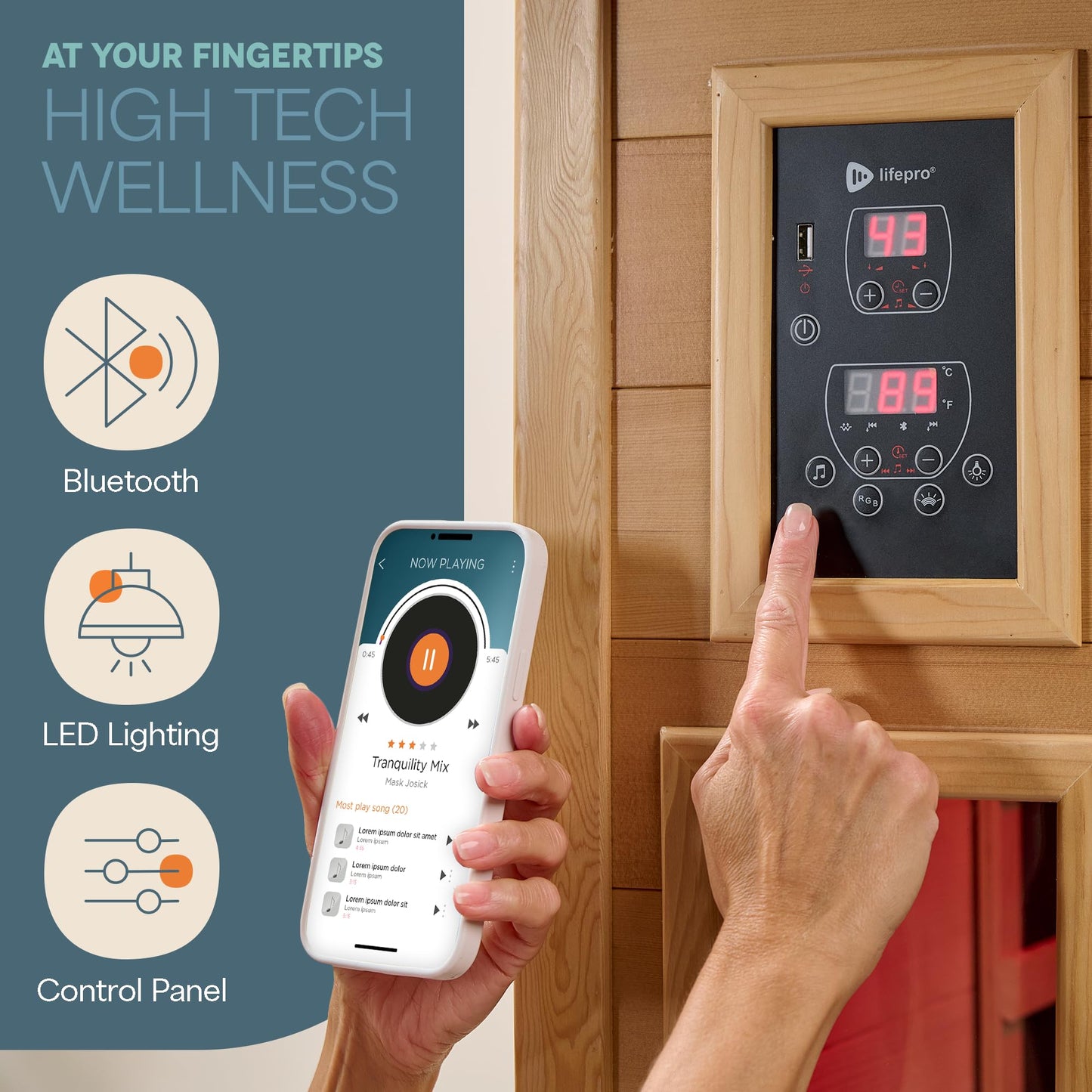 LifePro Rejuvacure 1 or 2 Person Indoor Sauna — Far Infrared Sauna for Home with Chromotherapy Lights — Carbon Fiber Panels, Tempered Glass Door, Canadian Hemlock Wood and Bluetooth Sound System