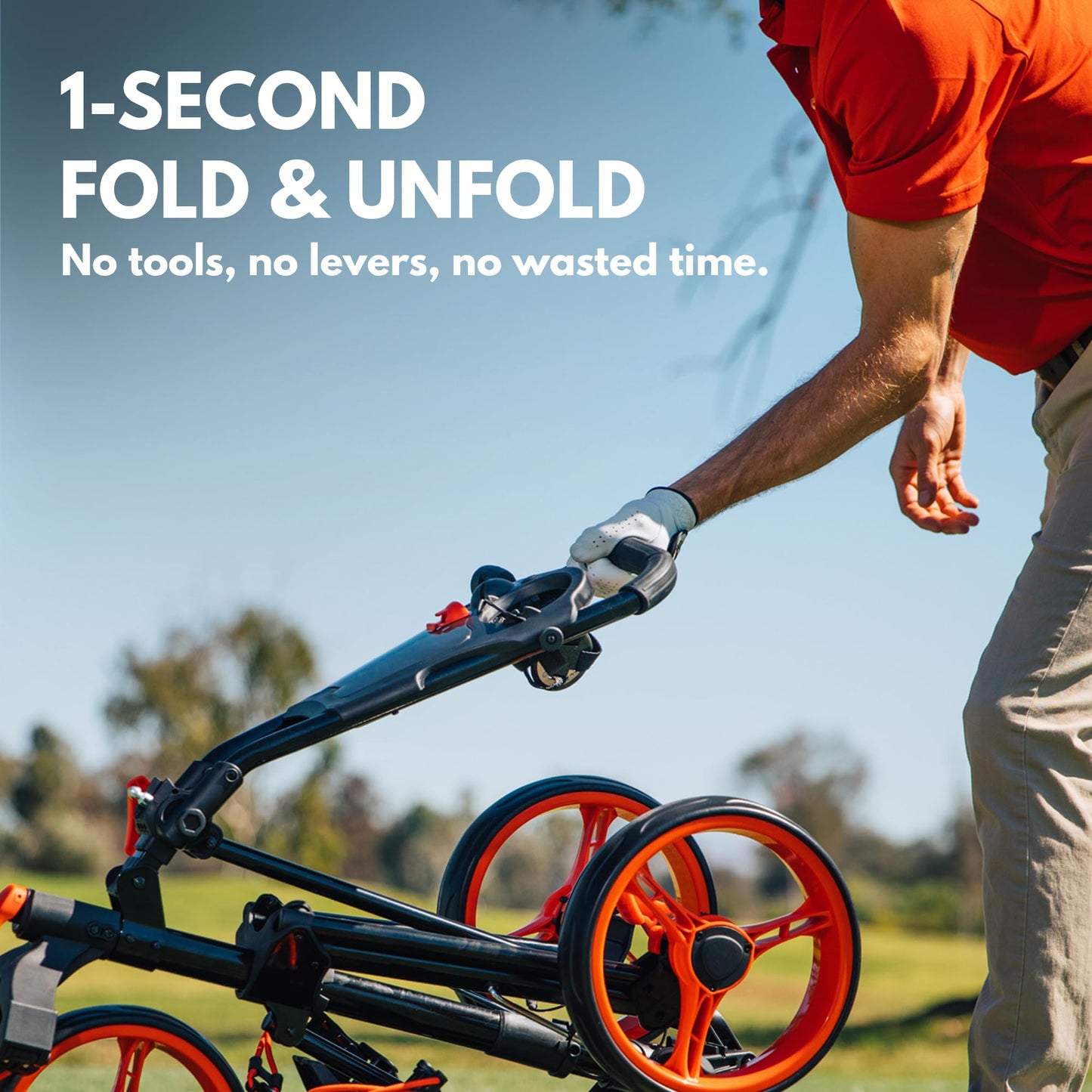 Qwik-Fold 360 Swivel 3 Wheel Push Pull Golf CART - 360* Rotating Front Wheel - ONE Second to Open & Close! (Charcoal/Black)