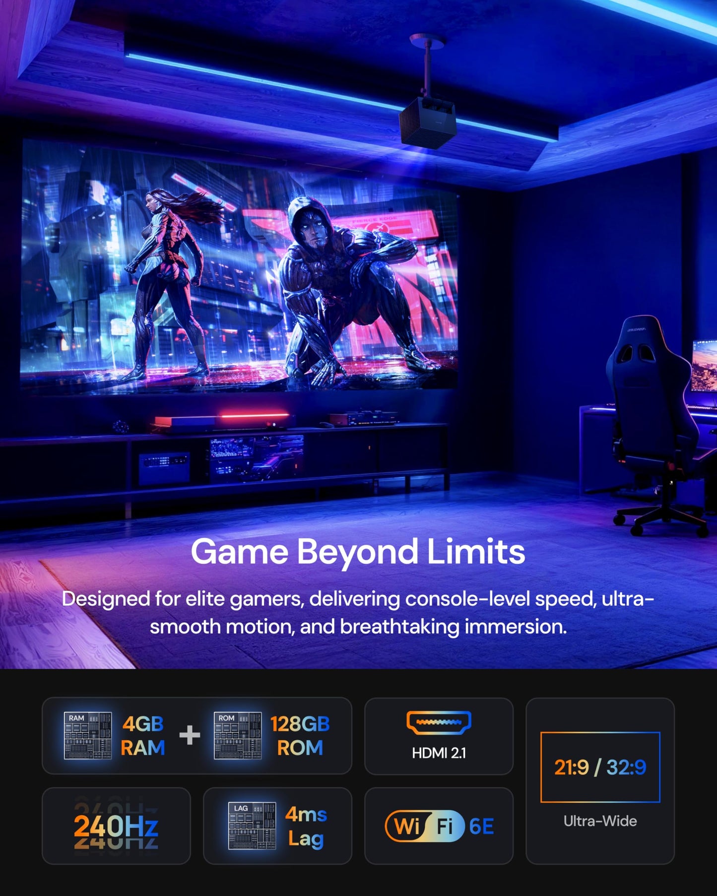 Valerion VisionMaster Pro2 Triple Laser Projector 4K,15000:1 Contrast, 0.9-1.5x Optical Zoom, 2X Multitasking Power, IMAX, HDR10+, GTV, 4ms Lag-Free Gaming, 3000 ISO Lumens, Google Home, Apple Homekit