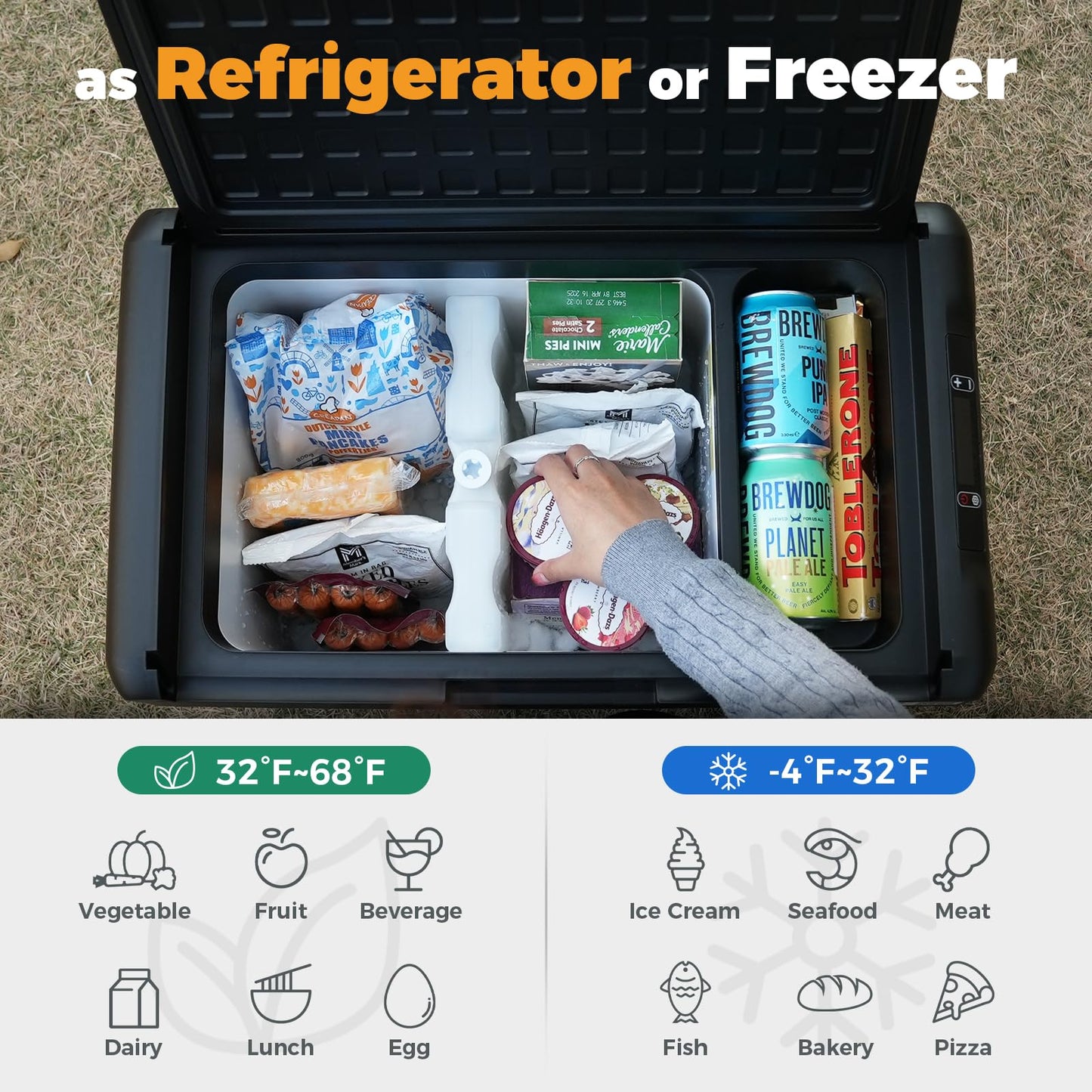Setpower 12V Refrigerator 21 Quart Portable Freezer 50 Hours Keep Cool,Electric Cooler for Vehicles Car Refrigerator for Car Camping Truck Van RV SUV Road Trip Travel (3-year warranty)