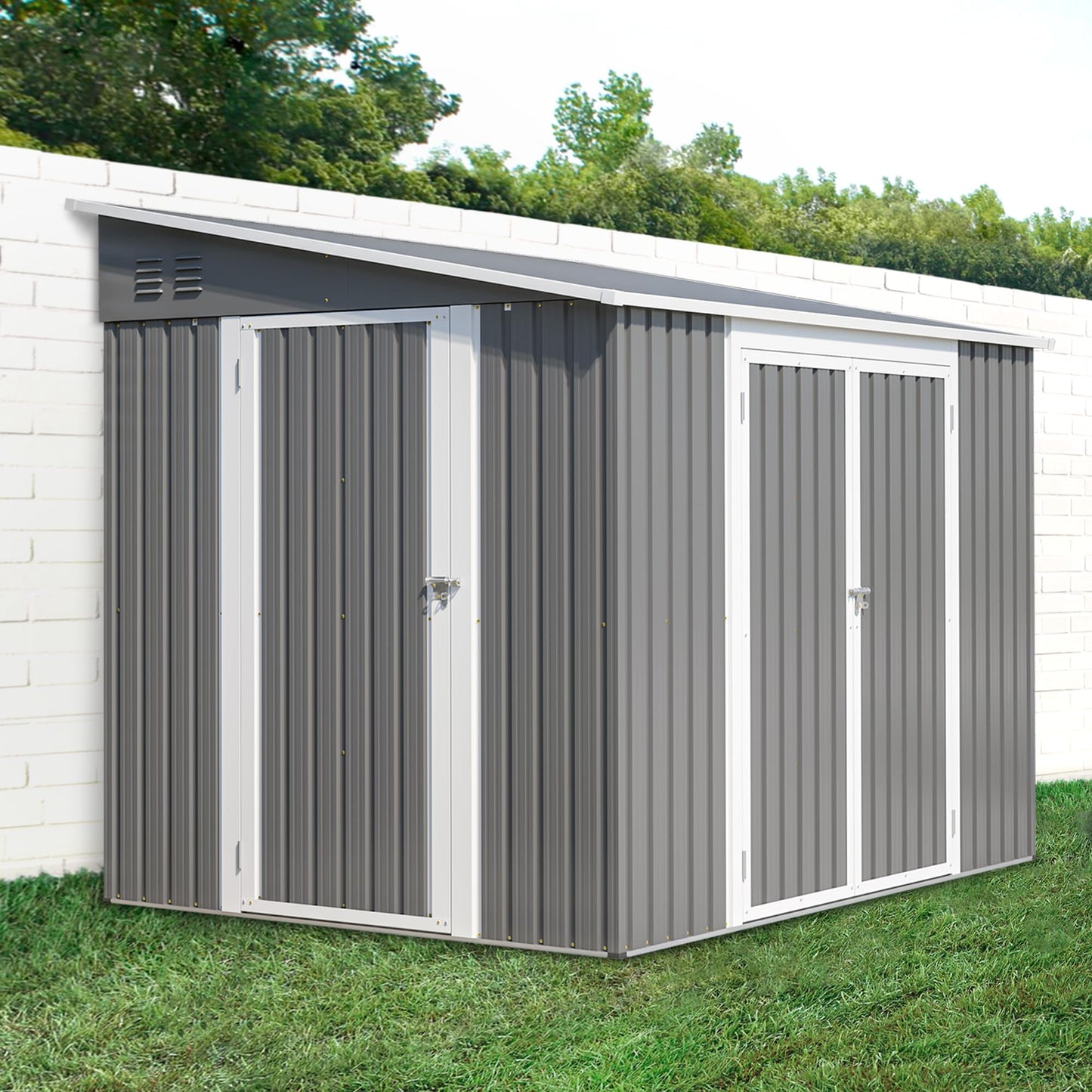 Jaxilyn 6x8FT Lean to Sheds Metal Outdoor Storage Shed with Floor Frame,Large Tool&Lawn Mower Shed with Two Lockable Doors for Garden Backyard Patio Storage,Outside Waterproof Storage Shed