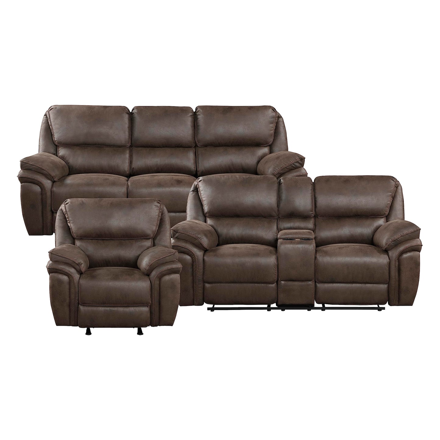 Lexicon Dorritt Manual Reclining Living Room Sofa Set, 3-Piece, Brown