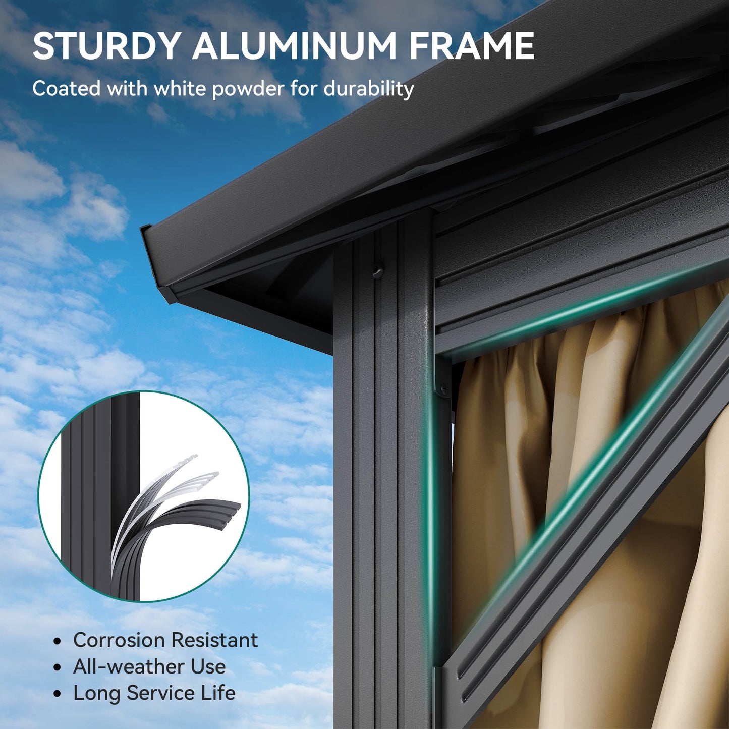 YITAHOME Hardtop Gazebo Aluminum Pillar Double Roof Canopy Galvanized Iron Steel Top Garden Tent Curtains Netting for Patios Backyards Decks Lawns, Brown, 12X18FT