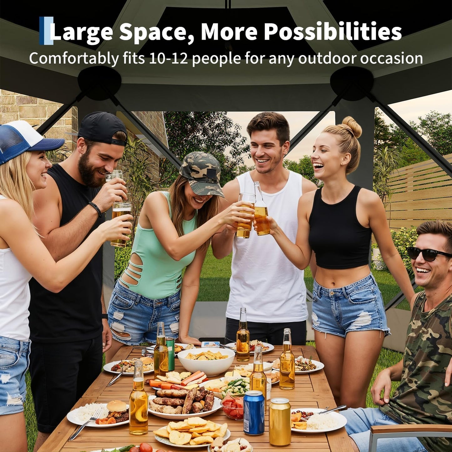 Garvee 12FT Pop-Up Gazebo 6-Sided, Outdoor Canopy Tent with Mosquito Netting, Removable Canopy Top & Wind Cloths for Camping, Backyard Parties, Outdoor Events, Grey