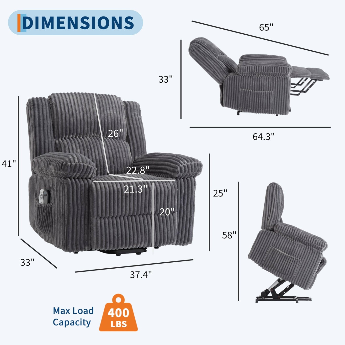 GarveeHome Power Lift Recliner Chair - Heat and Massage, Electric Lift Plush Recliner with Soft Padded Seat, Back Support & Armrests, Designed for the Elderly and People with Mobility impaired
