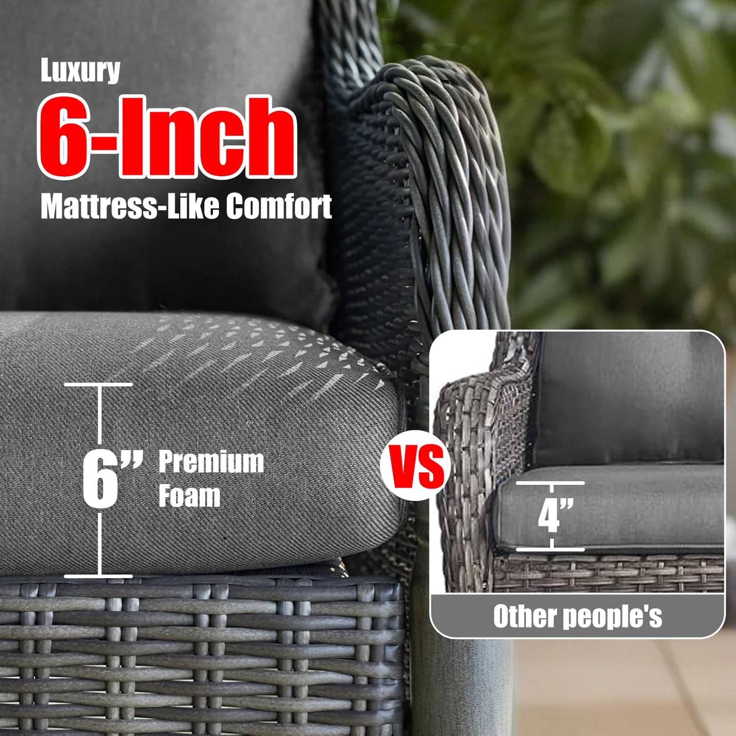 (Only Cushions)16 Piece Patio Cushion Set for 10 Pieces Wicker Rattan Conversation Sofa Set with Swivel Rocking Chair and Ottomans,6" Thick Cushion for 7 Person Patio Conversation Sets (24*24in)