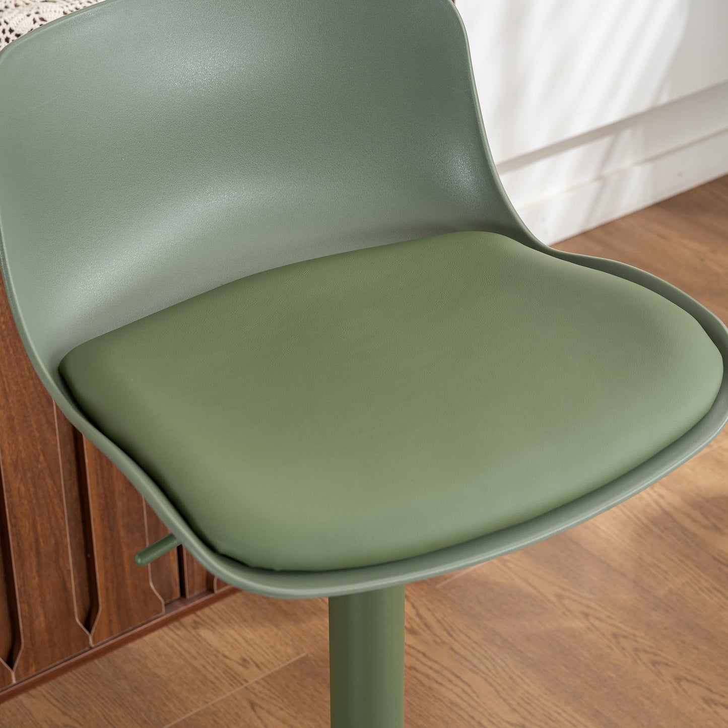 Kidol & Shellder Set of 2 Adjustable Swivel Bar Stools - Modern PU Leather Upholstered Counter Height Stools with Back Metal Base for Kitchen Island Home Bar Olive Green