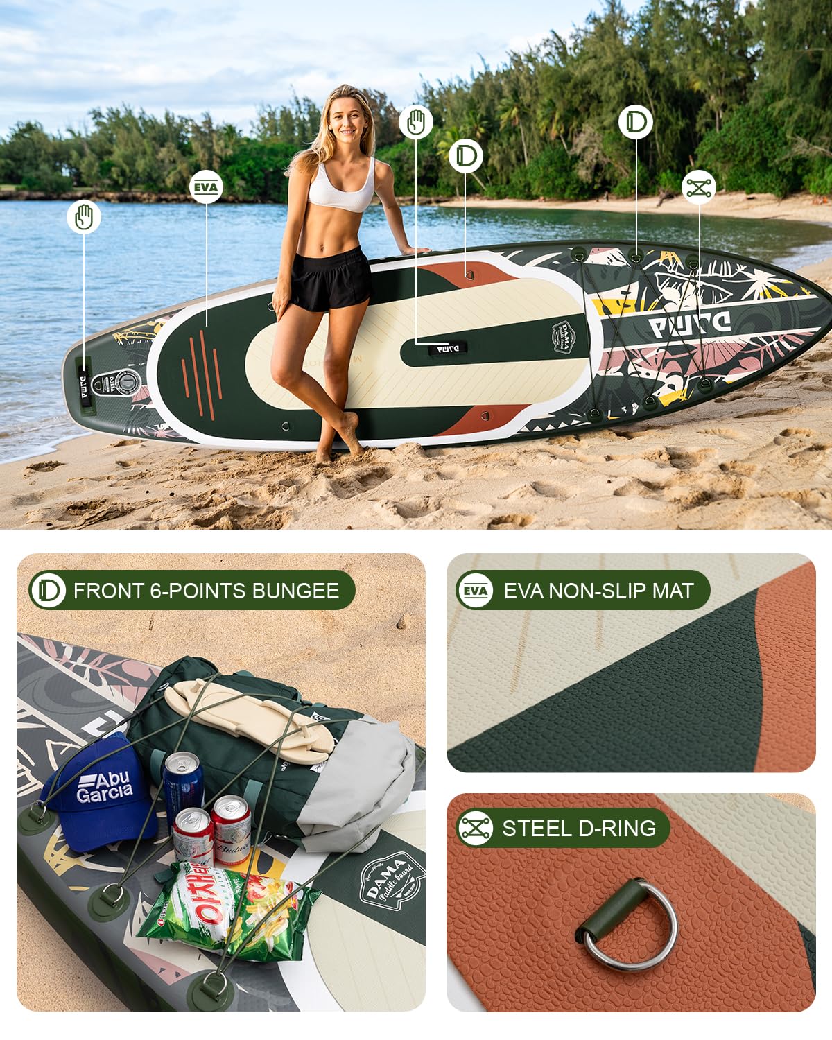 DAMA Paddle Board, 11' x 34" x 6", 400 lb Weight Capacity, All-Around Paddle Board for Multi-Person Use, Pet-Friendly Design, Wide Stable Structure for Beginners, Smooth Gliding for Yoga and Fishing