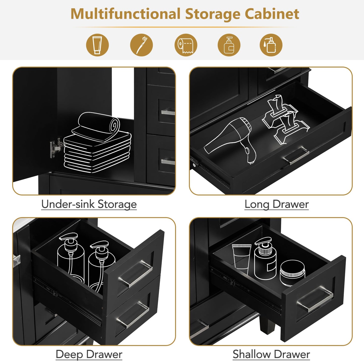 Merax 30" Black Bathroom Vanity with Sink Combo Set, Modern Storage Cabinet with a Soft Closing Door and 3 Drawers