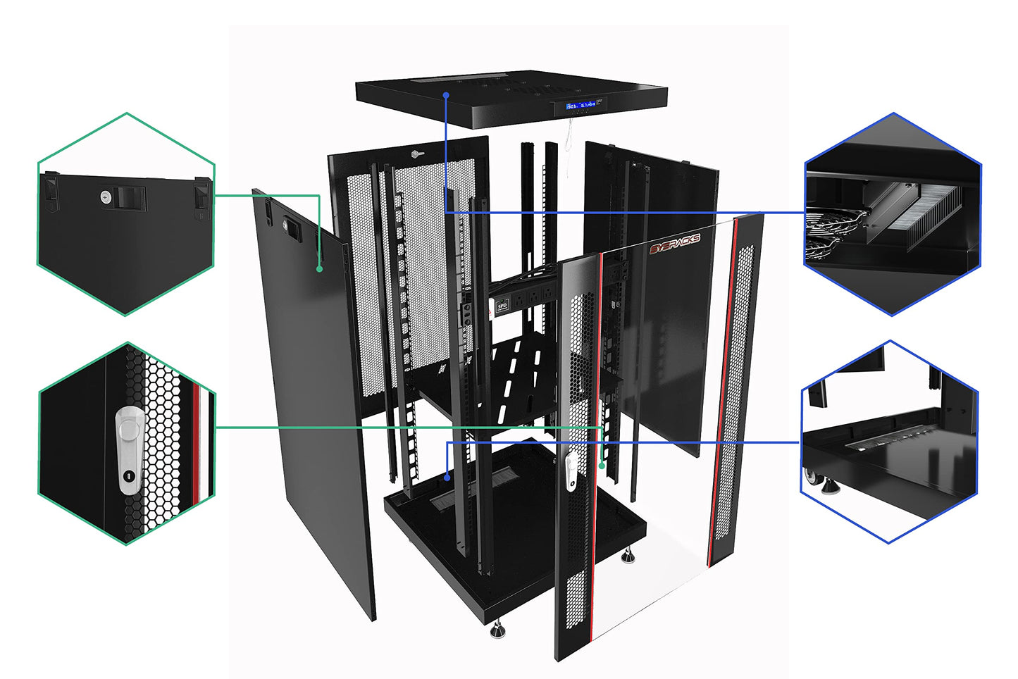 Sysracks 18U Premium Rack Mount Server 35" Depth Deep Network Cabinet, Server Rack with Fan, Removable Side Panels, Locking Glass Door Computer Cabinet Enclosure Network Rack Case PR 18.900