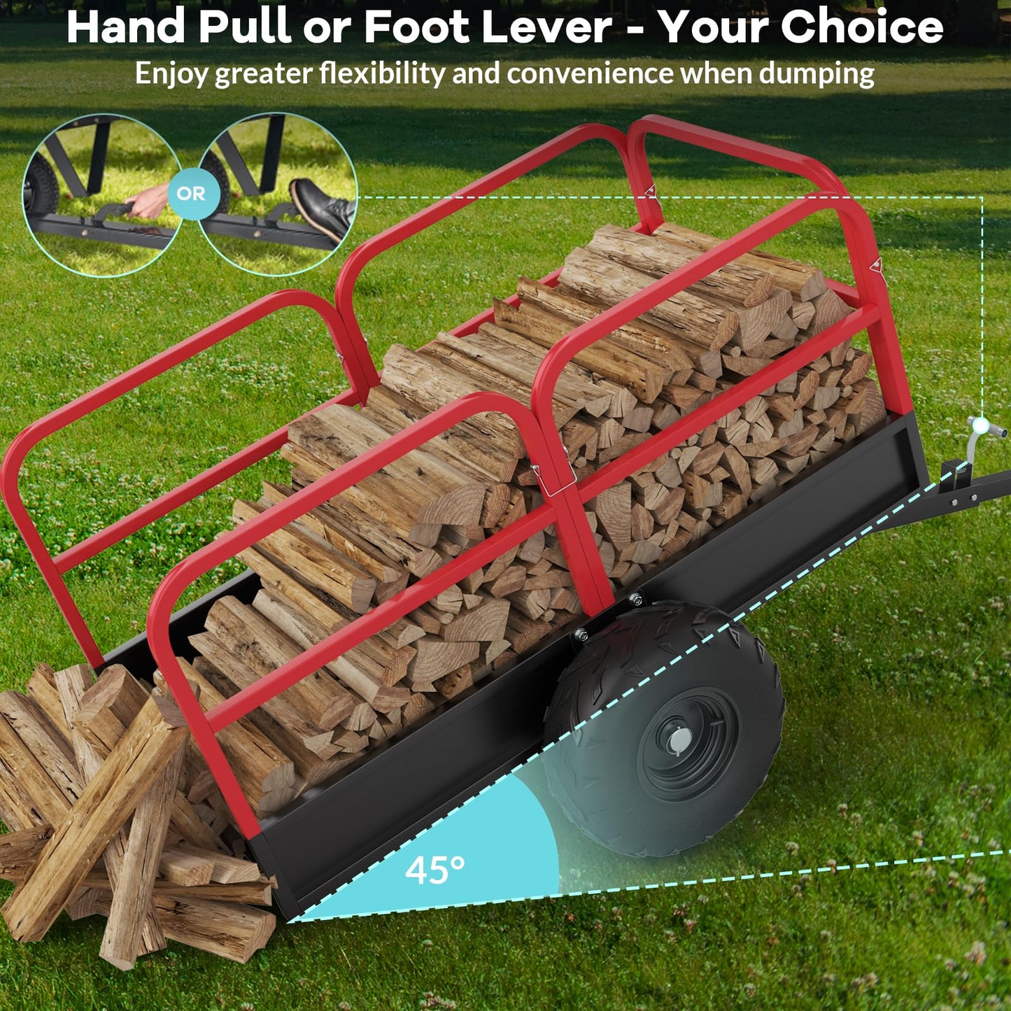 Heavy Duty ATV Trailer Tow Behind Dump Cart, 1700 Lbs/17 Cu.Ft Capacity Heavy Duty Steel Dump Trailers Cart w/Support&Removable Sides,Utility Trailer for ATV, UTV, Lawn Mowers and Tractors