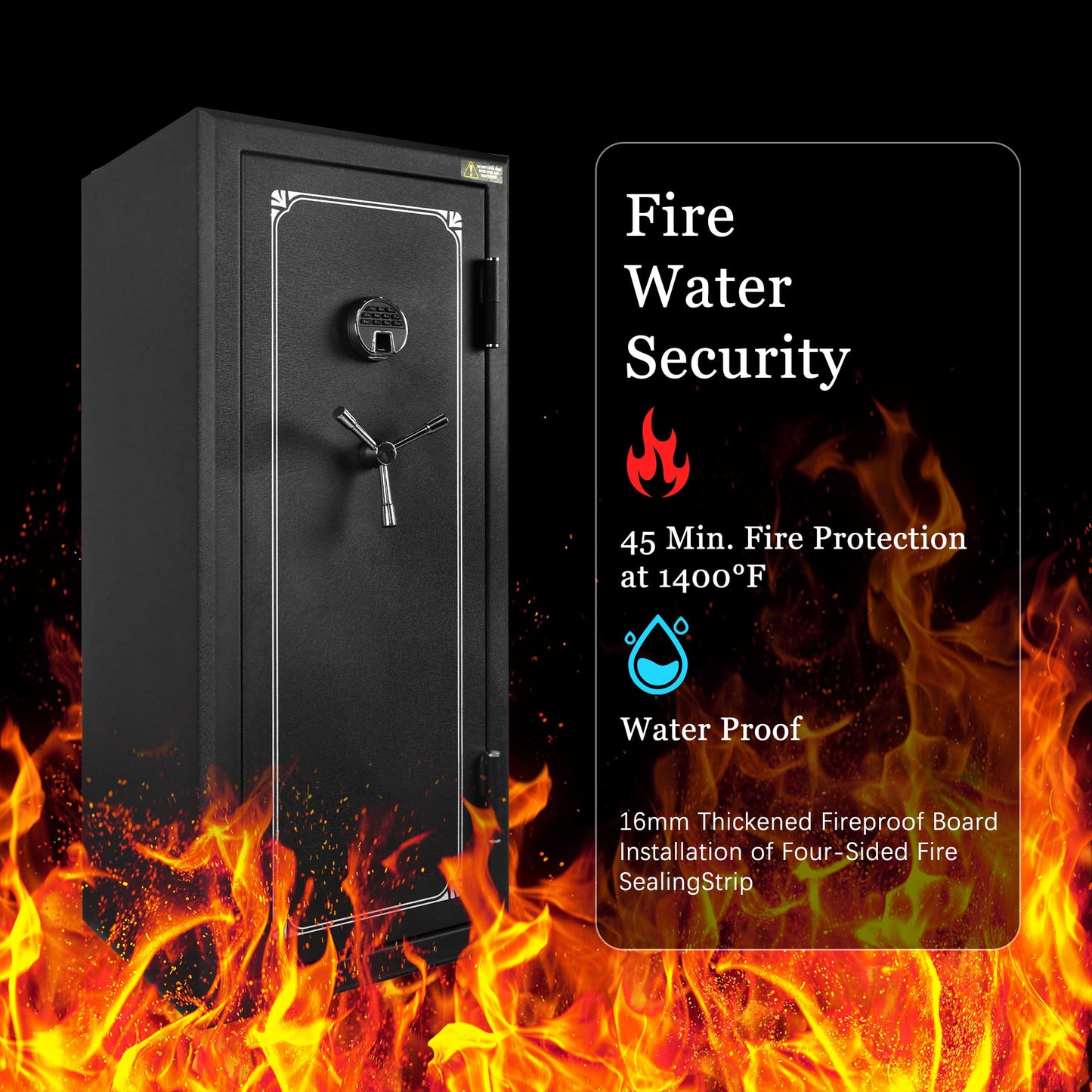 XPEDITION 24 Gun Safe, Fireproof Waterproof Rifle Safe for Rifles & Shotguns, Gun Cabinet with Fingerprint, Keypad & Key Lock, Large Gun Safe for Pistols