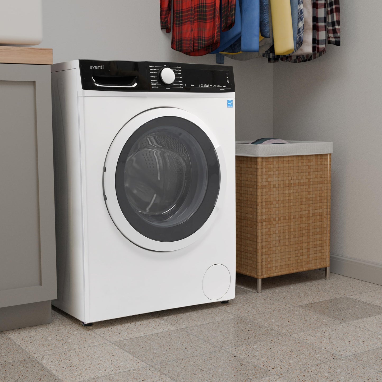 Avanti 2.2 Cu. Ft. Front Load Washing Machine Compact Freestanding or Stackable Washer with 15 Wash Cycles, LED Display, Steam Wash, and Stainless Steel Tub, 2.2 cu.ft., White