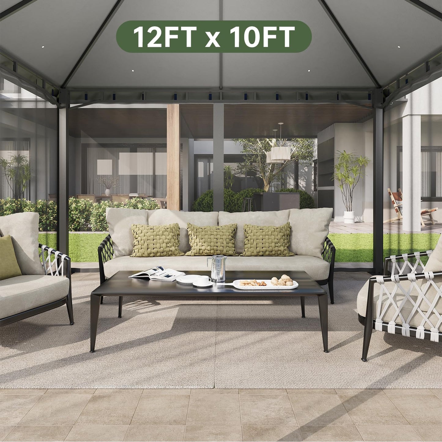 Aoxun 12x10 Gazebo with Double Roof & Mosquito Netting Outdoor Heavy-Duty Party Tent, Patio Tent with Zipper Screens - Backyard Garden Lawn Shelter Includes Wind Ropes Expansion Bolts, Gray