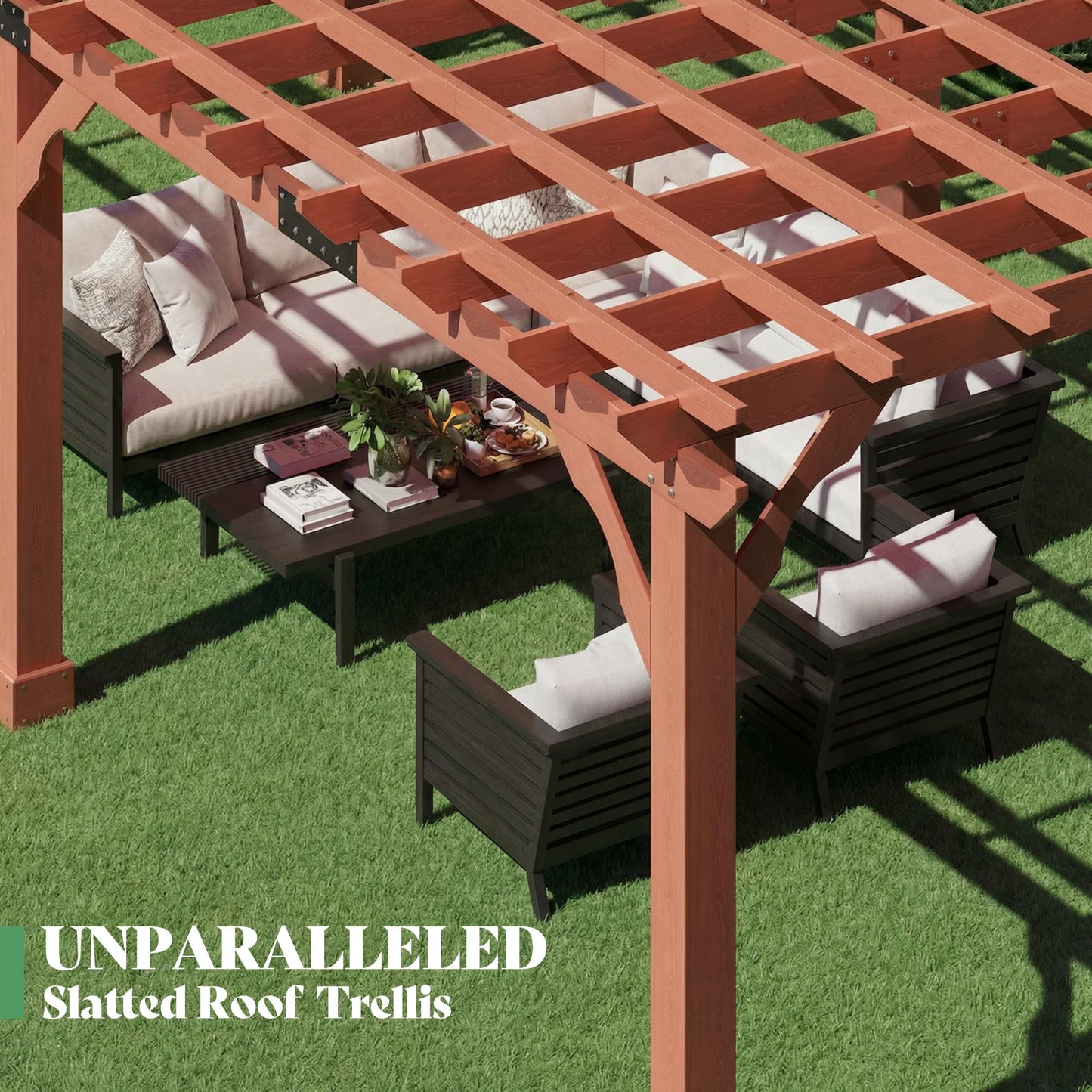 AMERLIFE 12x24 FT Outdoor Wooden Pergola, Large Wood Pergola for Backyard & Patio, Solid Cedar Wood Gazebo Structure with Flip Roof Design for Garden, Poolside & Outdoor Entertaining