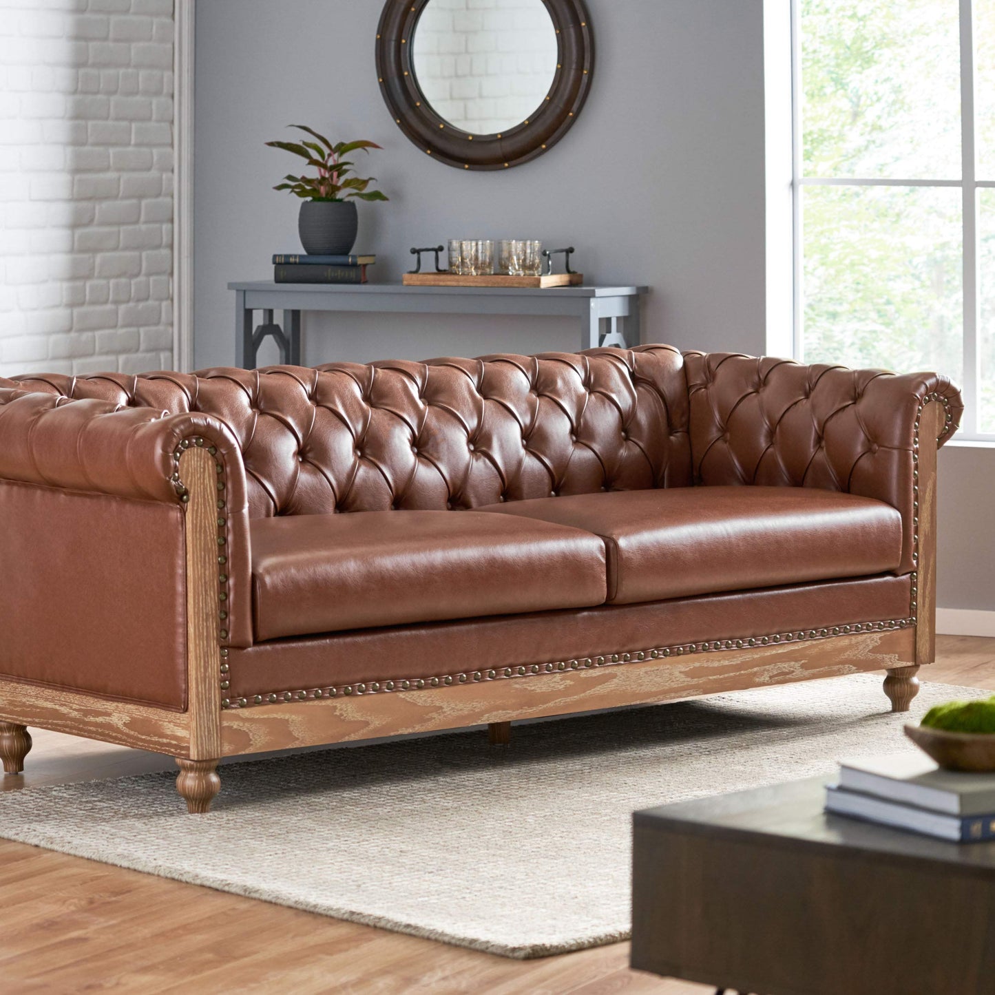 Christopher Knight Home Castalia Sofas, Cognac Brown + Natural