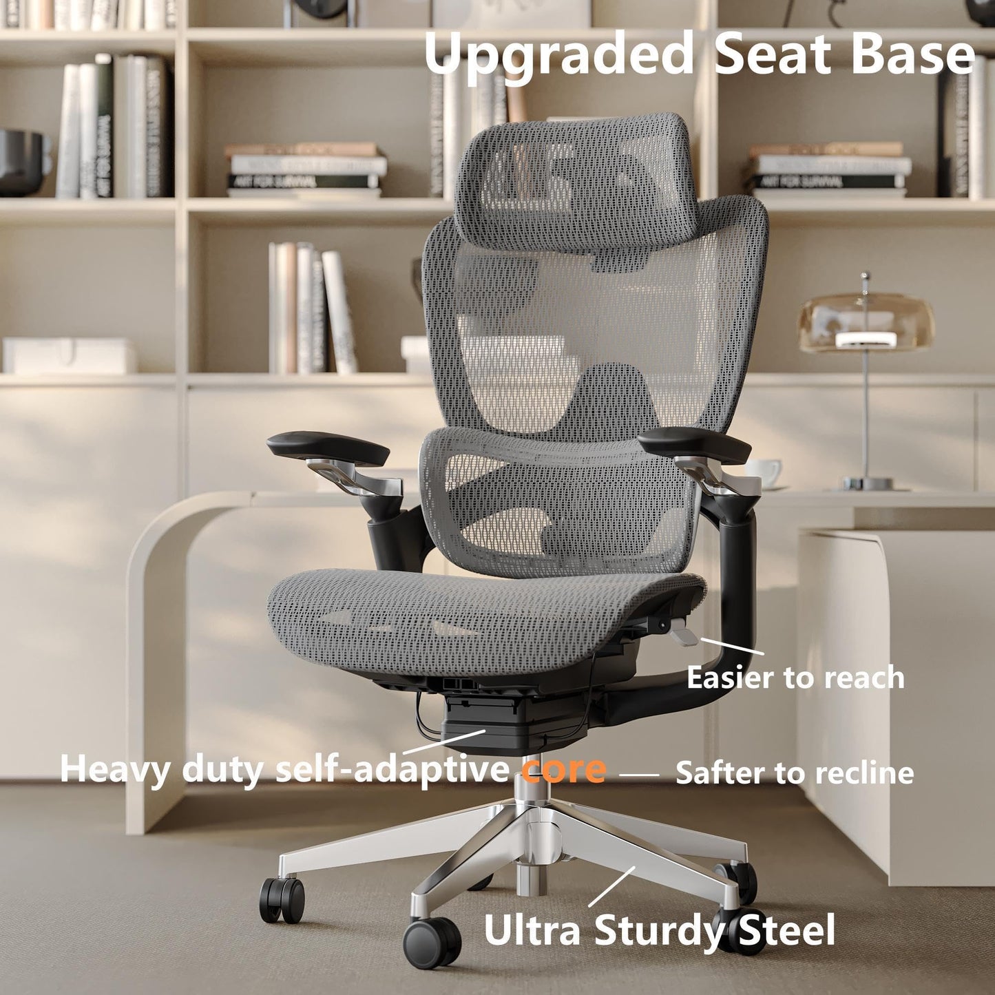 chirvana Ergonomic Office Chair with Adjustable 3D Lumbar Support, Mesh Computer Chair 5D Armrests, Home Desk Chair with 4D Headrest, 90-130°Tilt, BIFMA Certified, Model Zen (Grey)