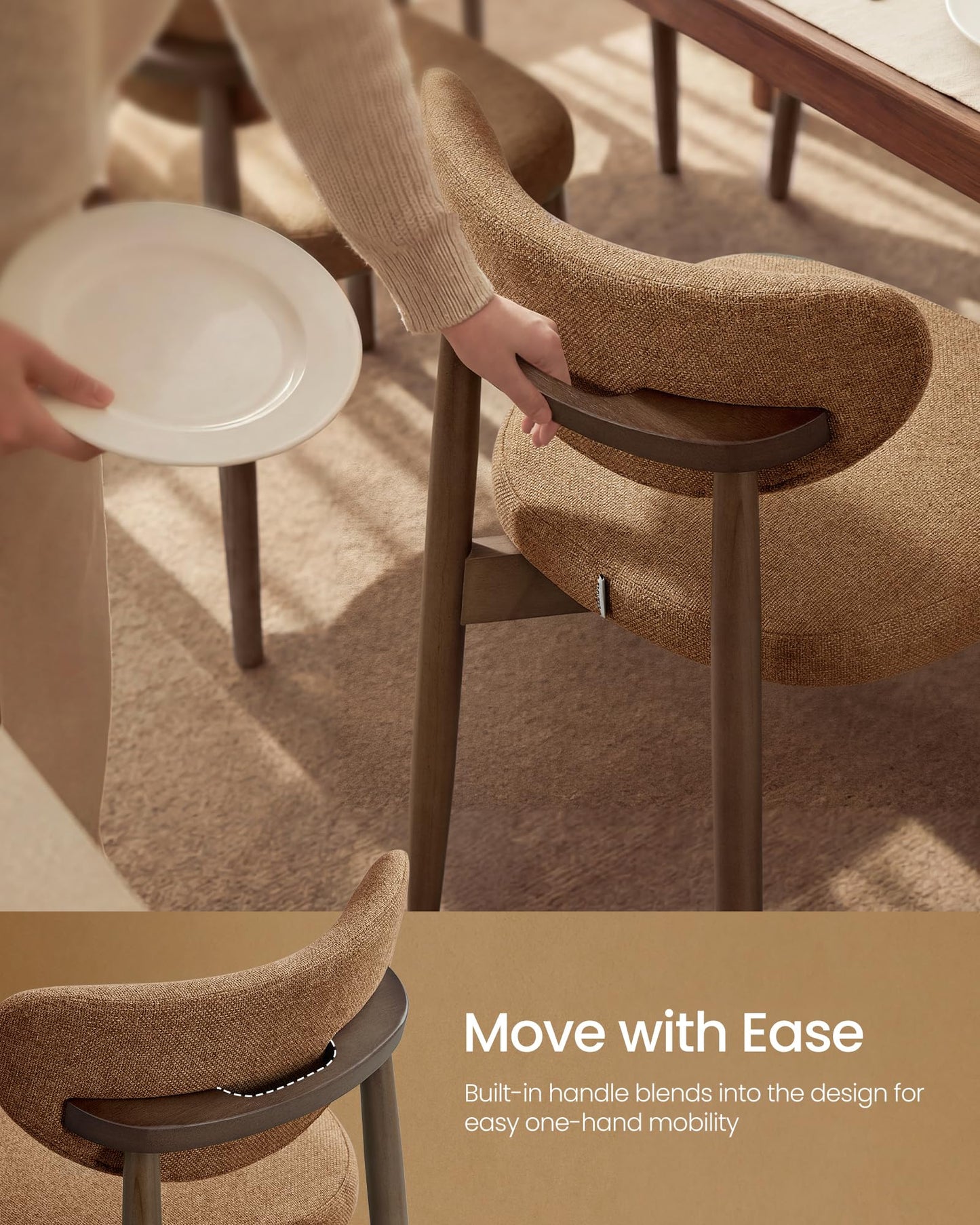 VASAGLE Wooden Dining Chairs Set of 4, Upholstered Kitchen Chairs with Solid Wood Legs, Ergonomic Curved Backrest, Built-in Handle, Mid Century Modern, for Kitchen Dining Vanity, Sage Green