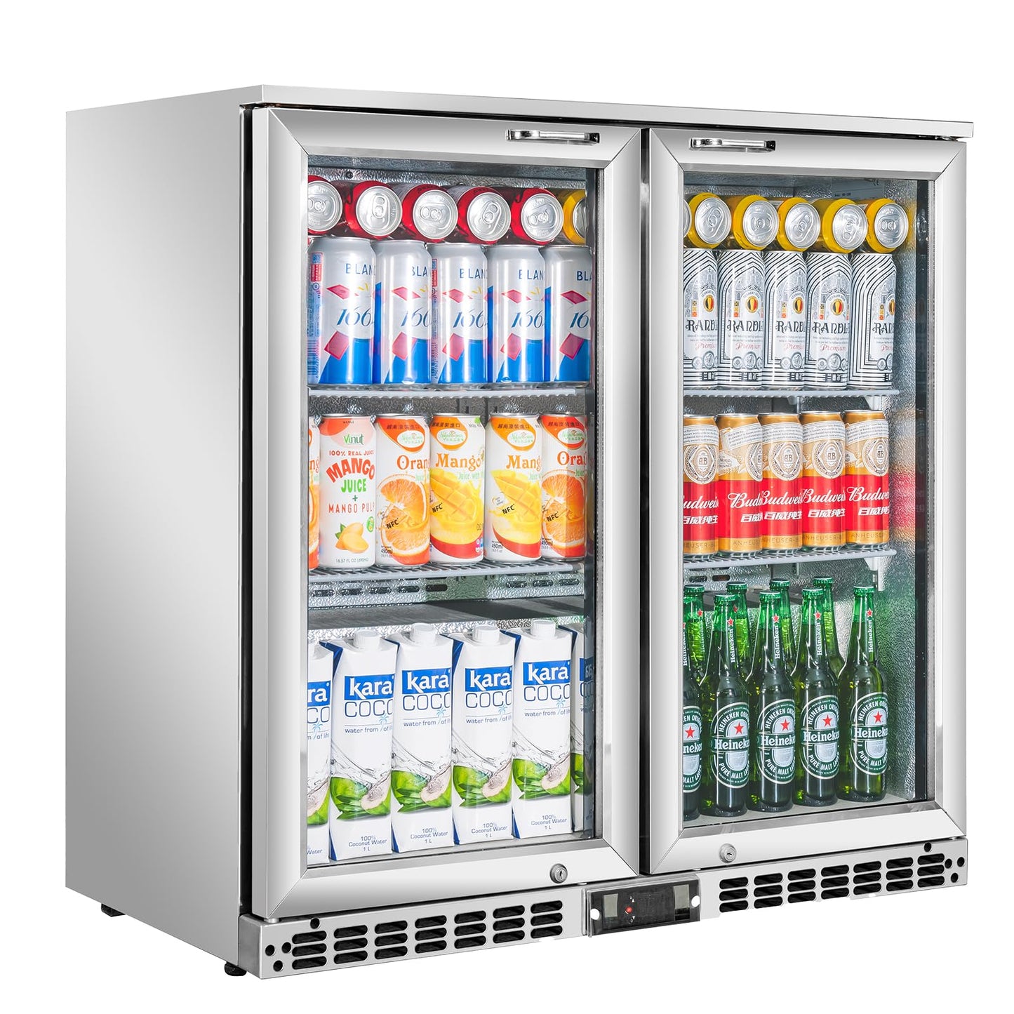 BINGERMA Back Bar Cooler with 2 Glass Doors Under Counter Commercial Beverage Refrigerator Silver Stainless Steel 7.4 Cu.ft. ETL Drink Fridges for Bar,Office