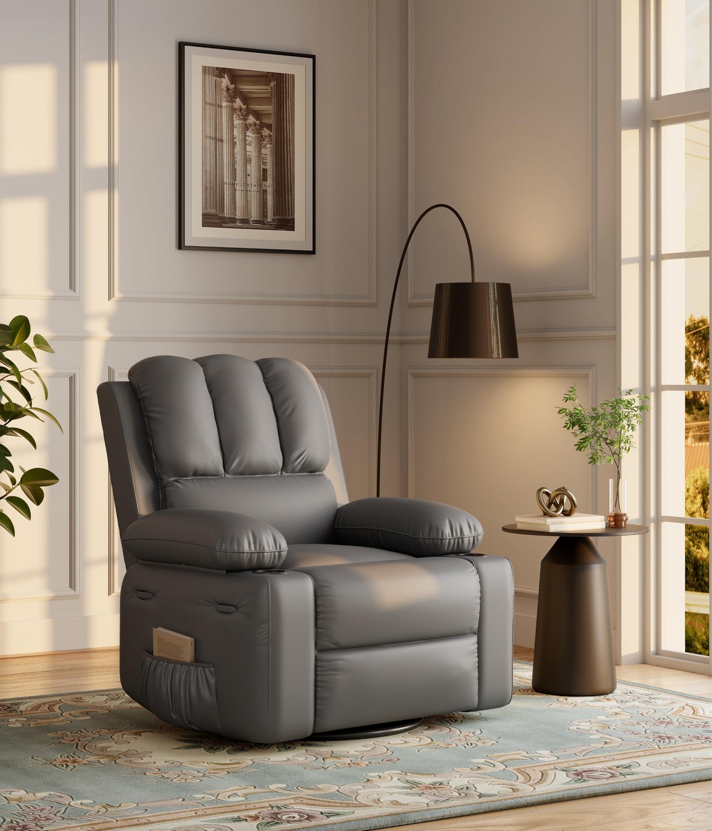 GarveeHome Oversized Recliner Chairs with Heat and Massage, Lazy Recliner Chair for Adults- Manual Chair with Cup Holder for Living Rooms, Bedrooms and Nurseries (Coffee)