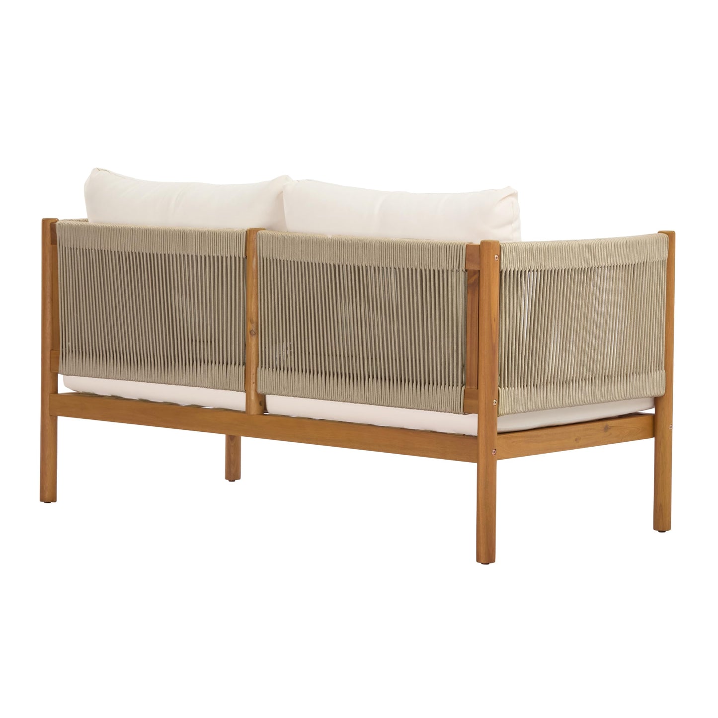 Christopher Knight Home Mayeq 4-Piece Acacia Wood Patio Furniture Set, Outdoor Conversation Sofa Set with Club Chair and Coffee Table, Patio Sectional Chat Set for Backyard Balcony, Teak+Cream