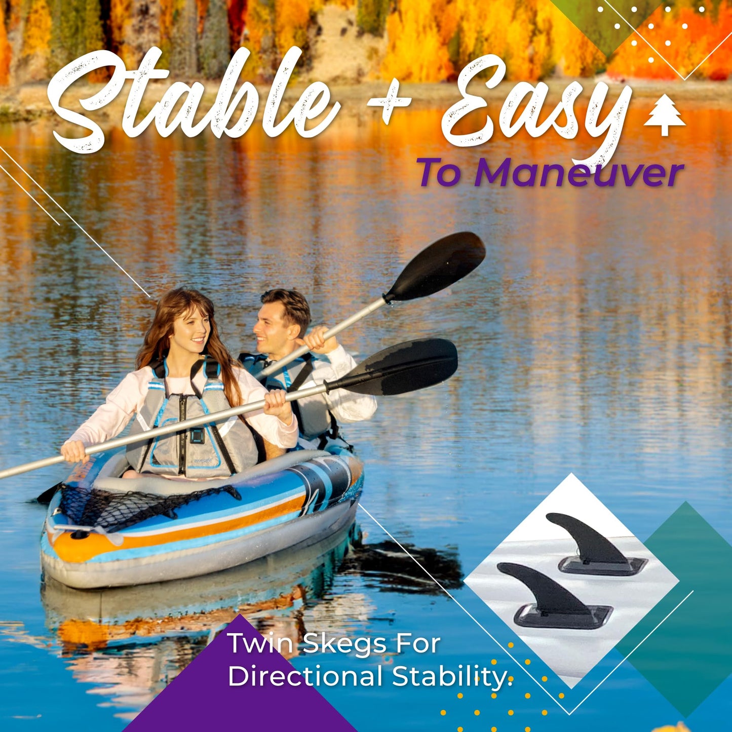 Sunlite Sports Inflatable Kayak 2 Person, Portable Inflatable Boat with Aluminum Oars, Lightweight Easy Setup Tandem Kayak with High Output Air Pump & Carry Bag for Lakes & Rivers, 400 LB